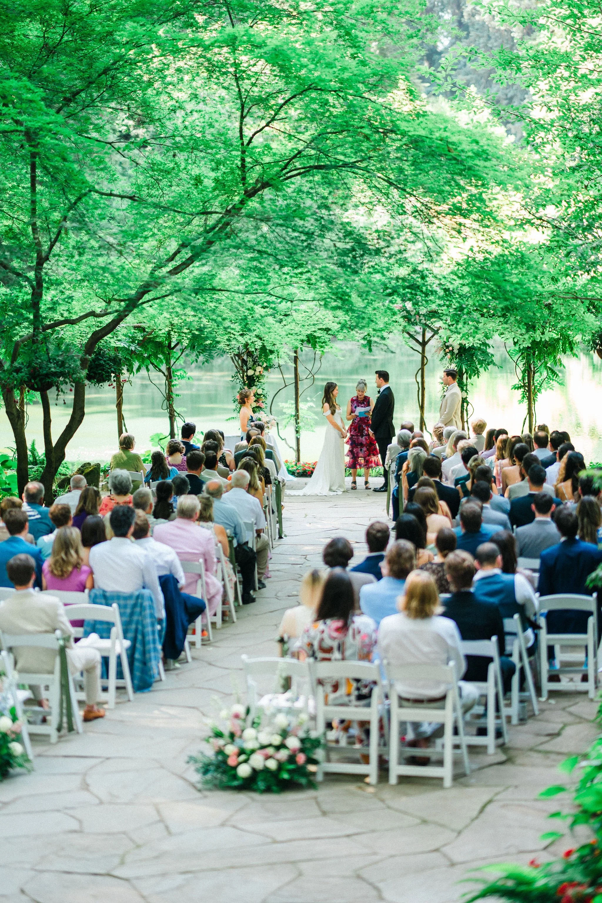 Lakeside wedding ceremony at Nestldown, a  Santa Cruz Mountain wedding venue