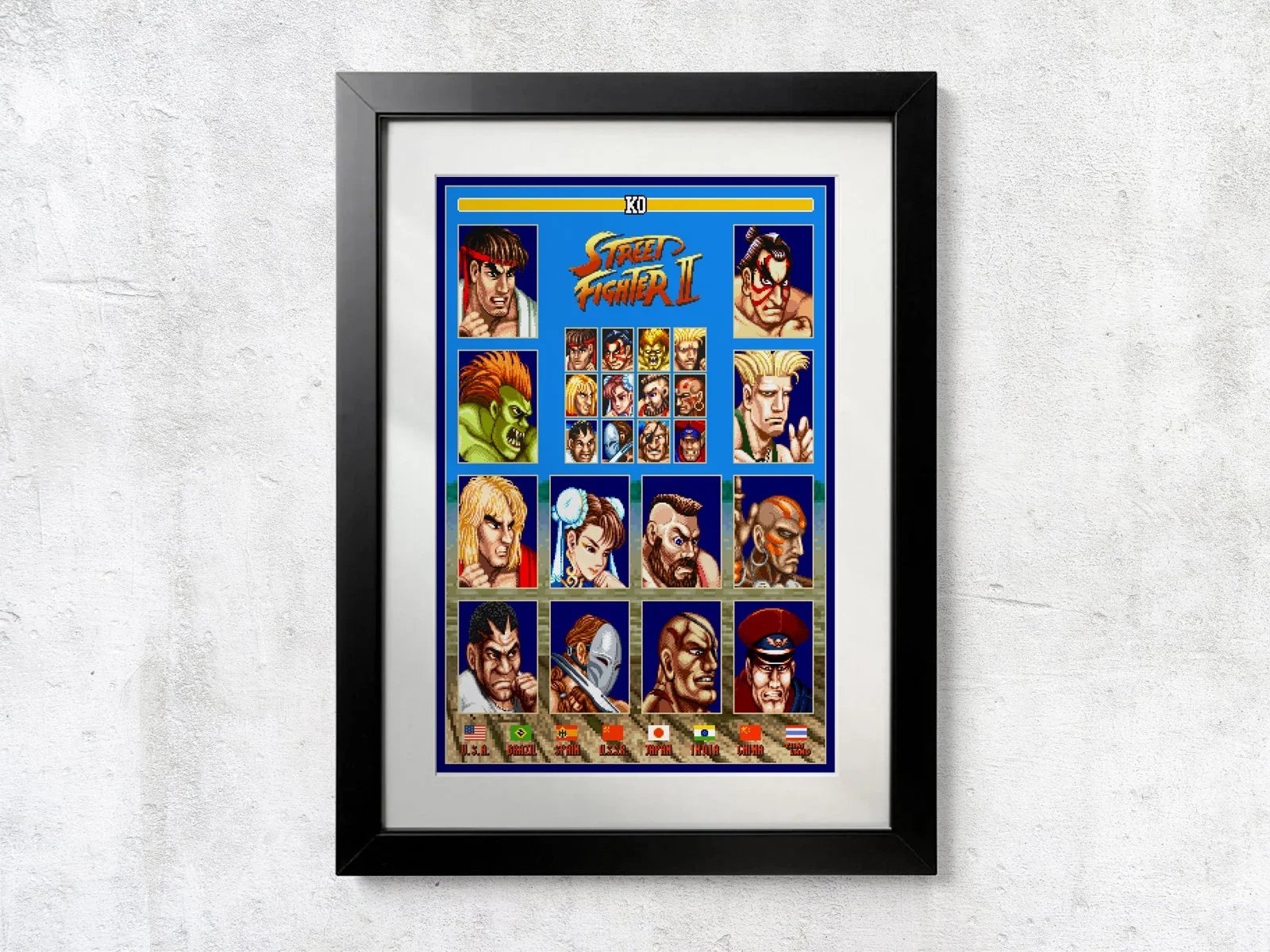 SNES Street Fighter II Mugshot Matrix - Unframed Wall Print