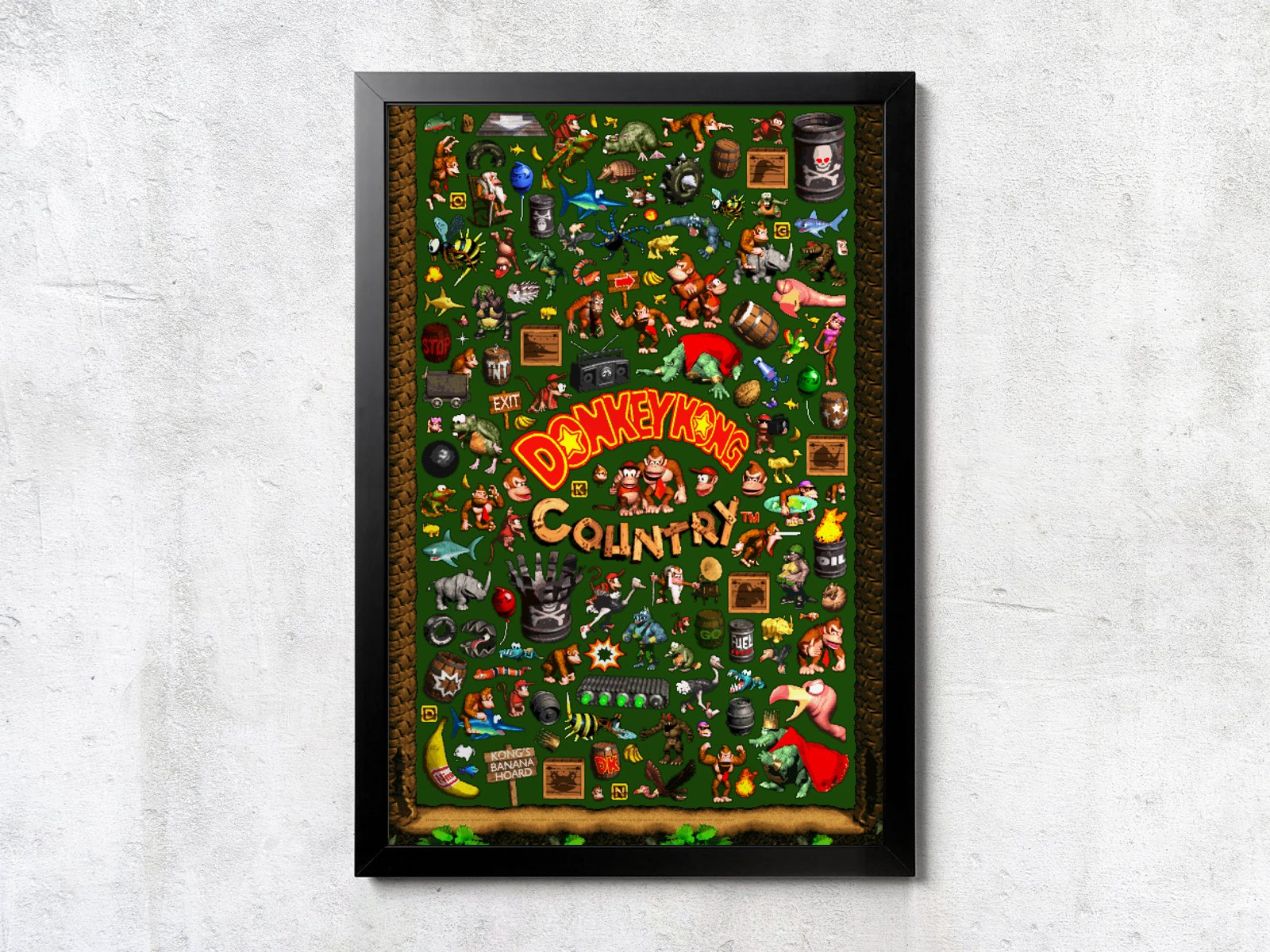 SNES Donkey Kong Country Sprite Collage - Unframed Wall Print