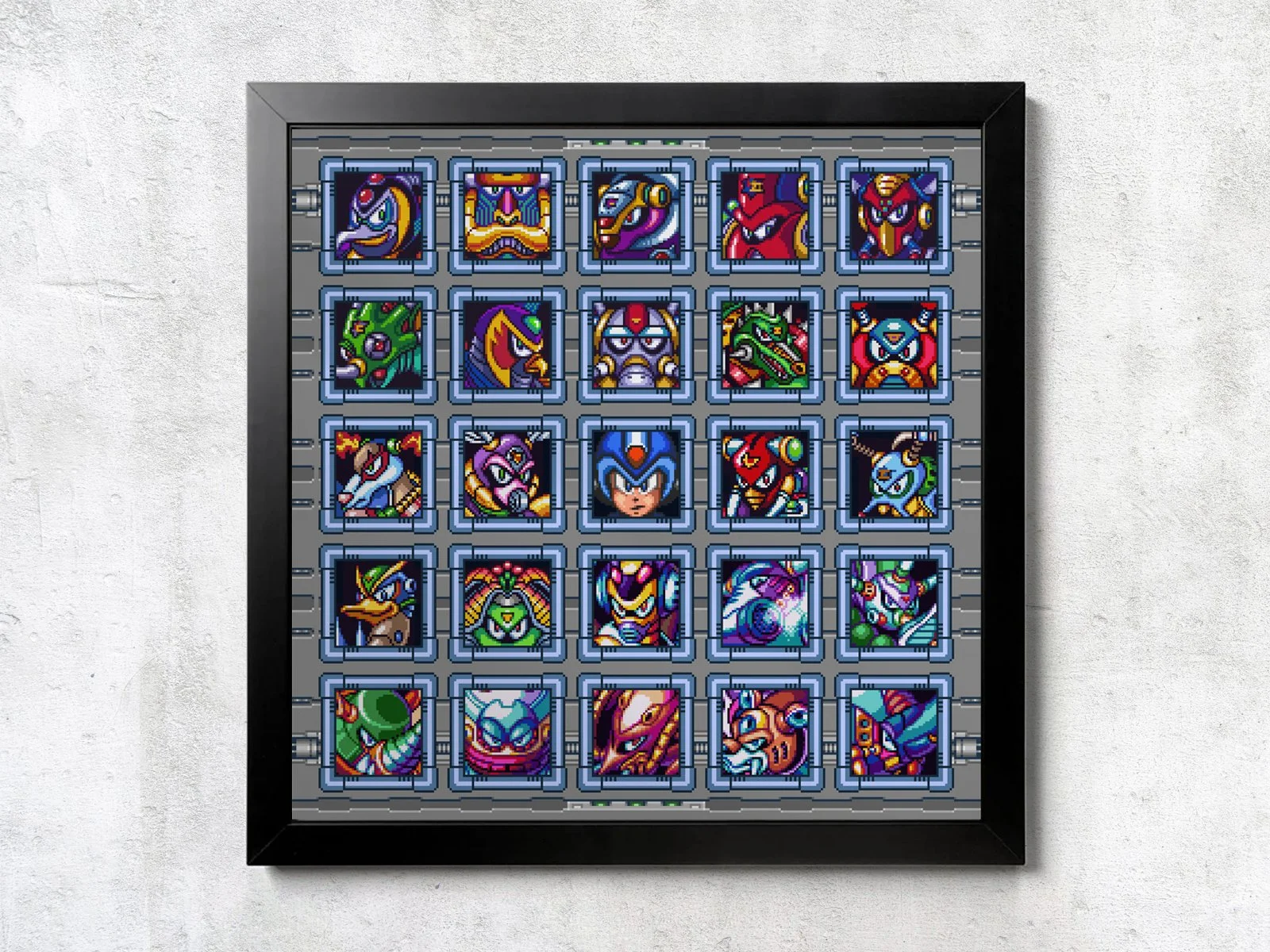 SNES Megaman X Mugshot Matrix 5x5 - Unframed Wall Print