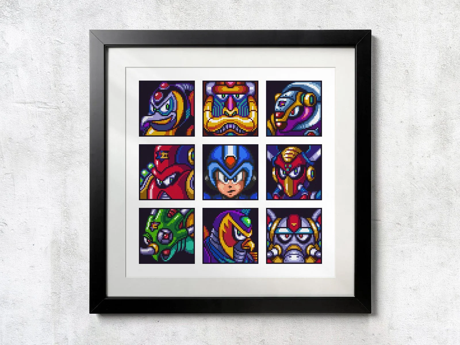 SNES Megaman X Stage Select Matrix (Minimal) - Unframed Wall Print