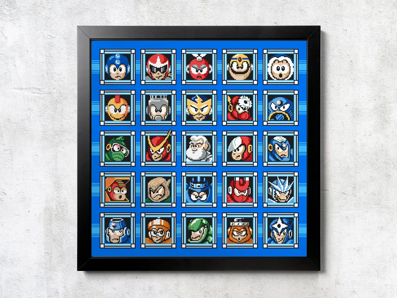 NES Megaman Mugshot Matrix 5x5 - Unframed Wall Print