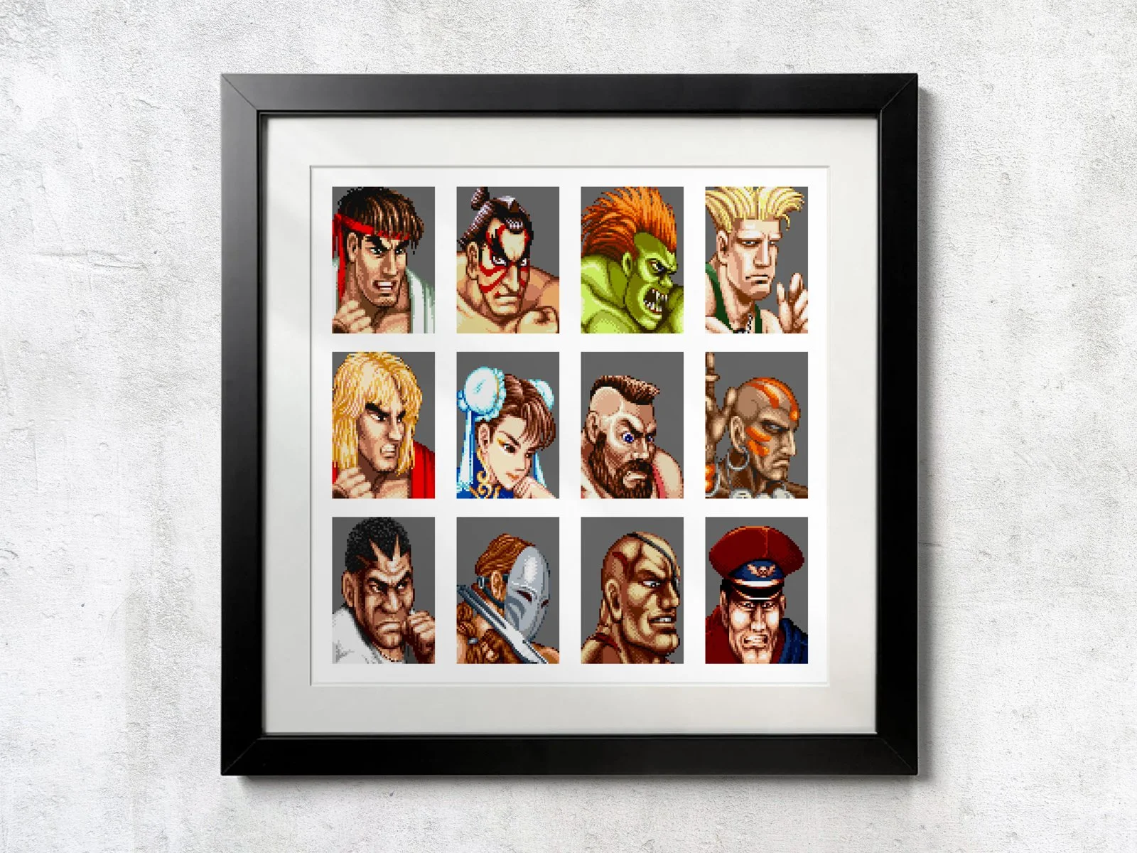 SNES Street Fighter II Mugshots (Minimal) - Unframed Wall Print