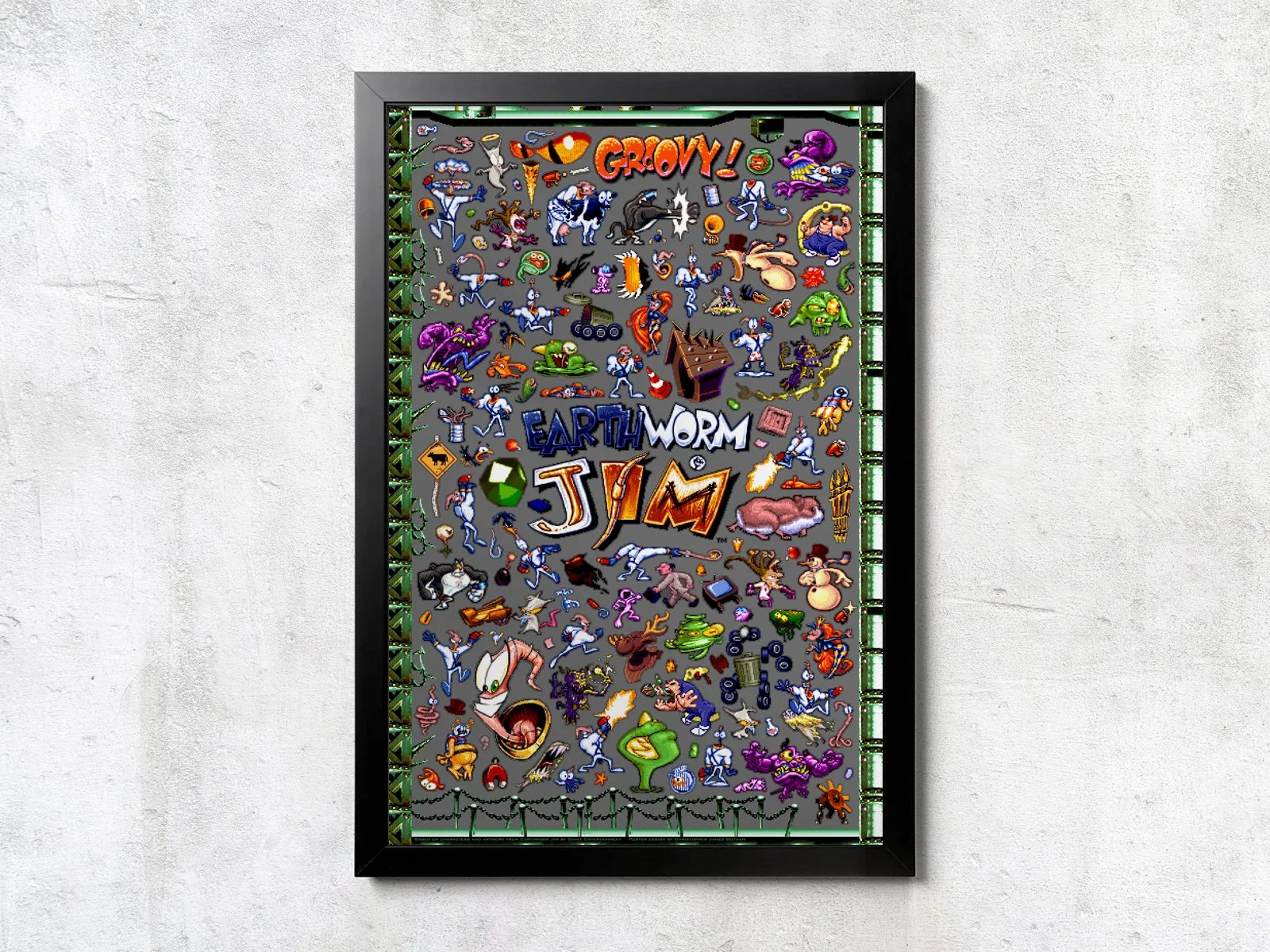 SNES Earthworm Jim Sprite Collage - Unframed Wall Print