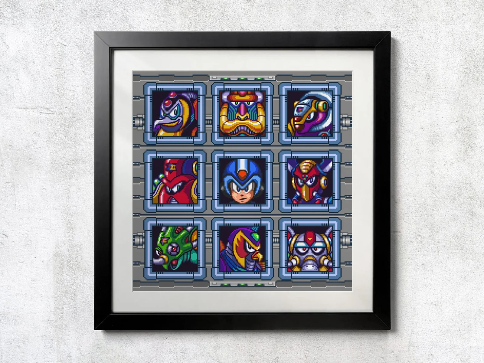 SNES Megaman X Stage Select Matrix - Unframed Wall Print