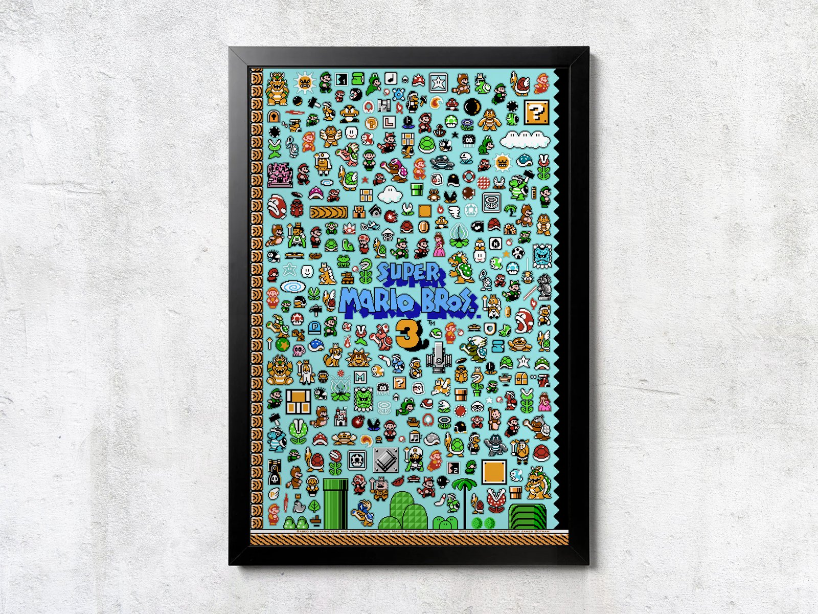 NES Super Mario Brothers 3 Sprite Collage - Unframed Wall Print