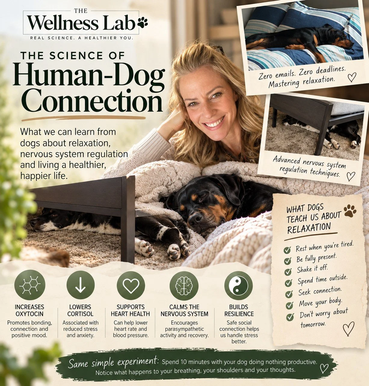 🧪🐾 WELLNESS LAB: What Dogs Know About Relaxation
Apparently my dogs are conducting their own nervous-system experiment. 😂
Exhibit A: wedged under a spare bed, completely checked out.
Exhibit B: stretched across the bed with zero emails, zero deadl