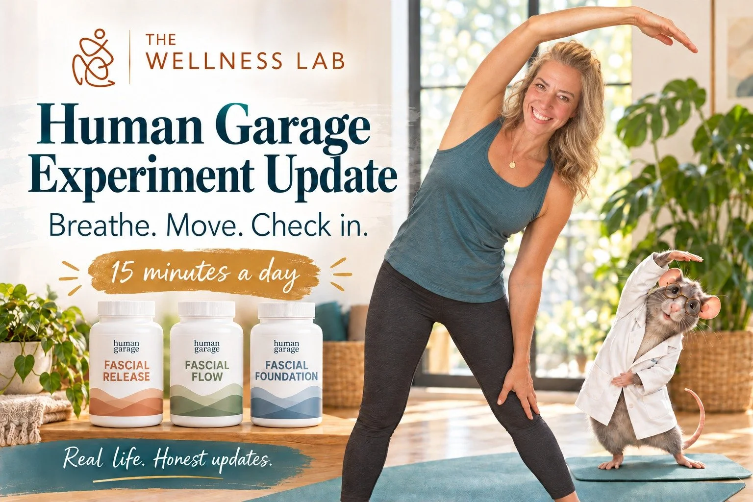 🧪🐀 HUMAN GARAGE EXPERIMENT: AN HONEST UPDATE

A few of you asked what it&rsquo;s actually like!

Think guided breathing + movement exercises, following online videos for about 15 minutes a day.

The goal is daily consistency&hellip; and this Lab Ra