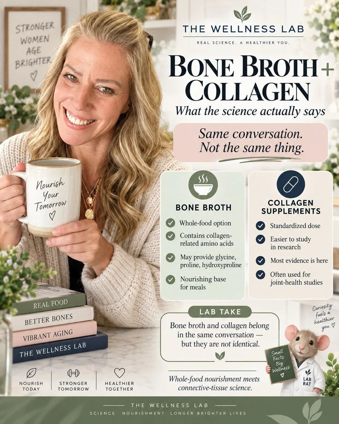 Bone broth + collagen: same thing? Not exactly. 🦴

Bone broth can provide collagen-related amino acids like glycine, proline, and hydroxyproline &mdash; which is why it&rsquo;s often linked to collagen benefits.

But drinking bone broth doesn&rsquo;