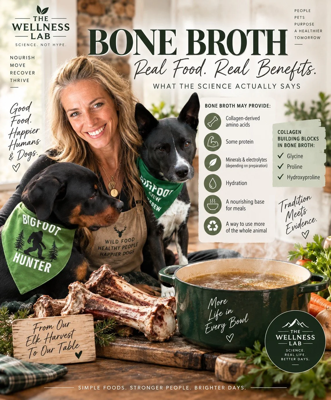 Today in the Lab: BONE BROTH. 🦴

This is a regular in our house &mdash; and today&rsquo;s batch is made from elk femur bones from our harvest. I make it for us, and yes&hellip; even for my dogs. 😂

So what does the science actually say?

Bone broth