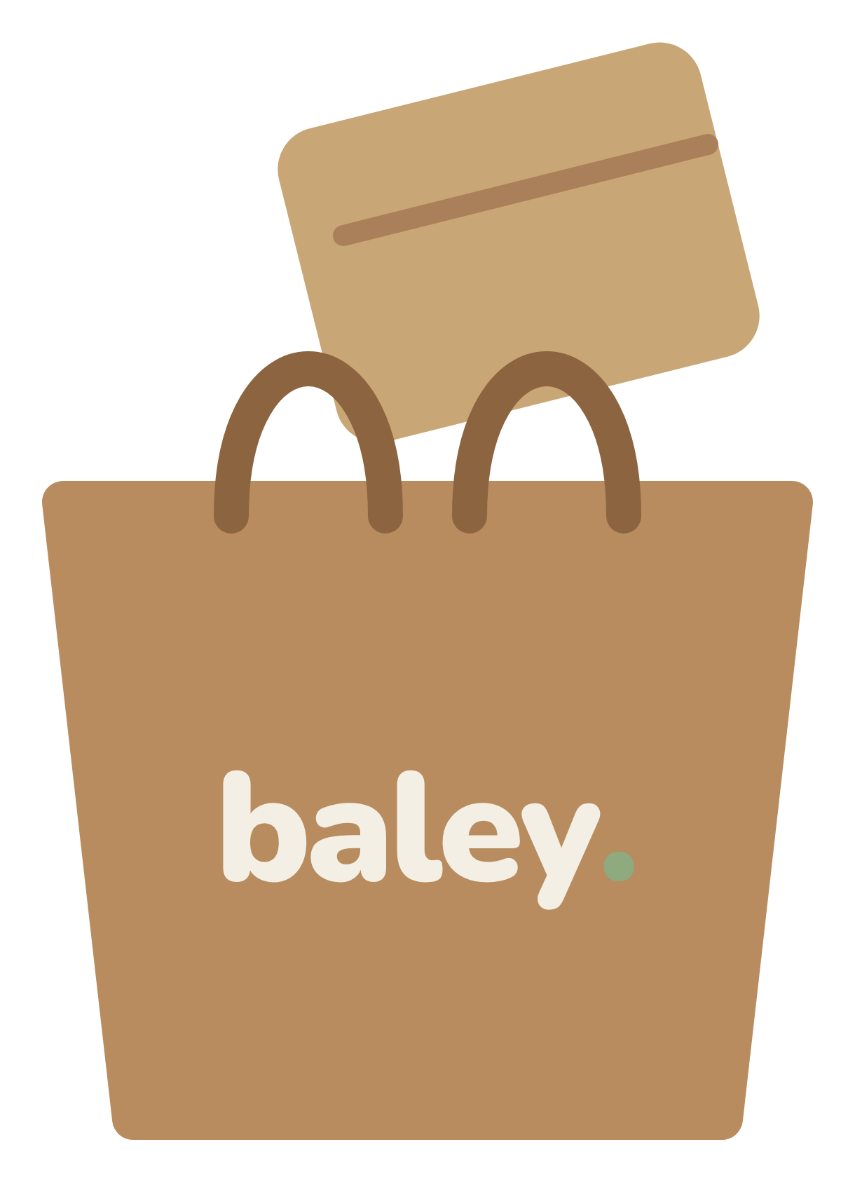 A brown recycling tote to hold the cardboard boxes for recycling with the word 'baléy' printed on it, handles visible, with a cardboard box going inside the bag.