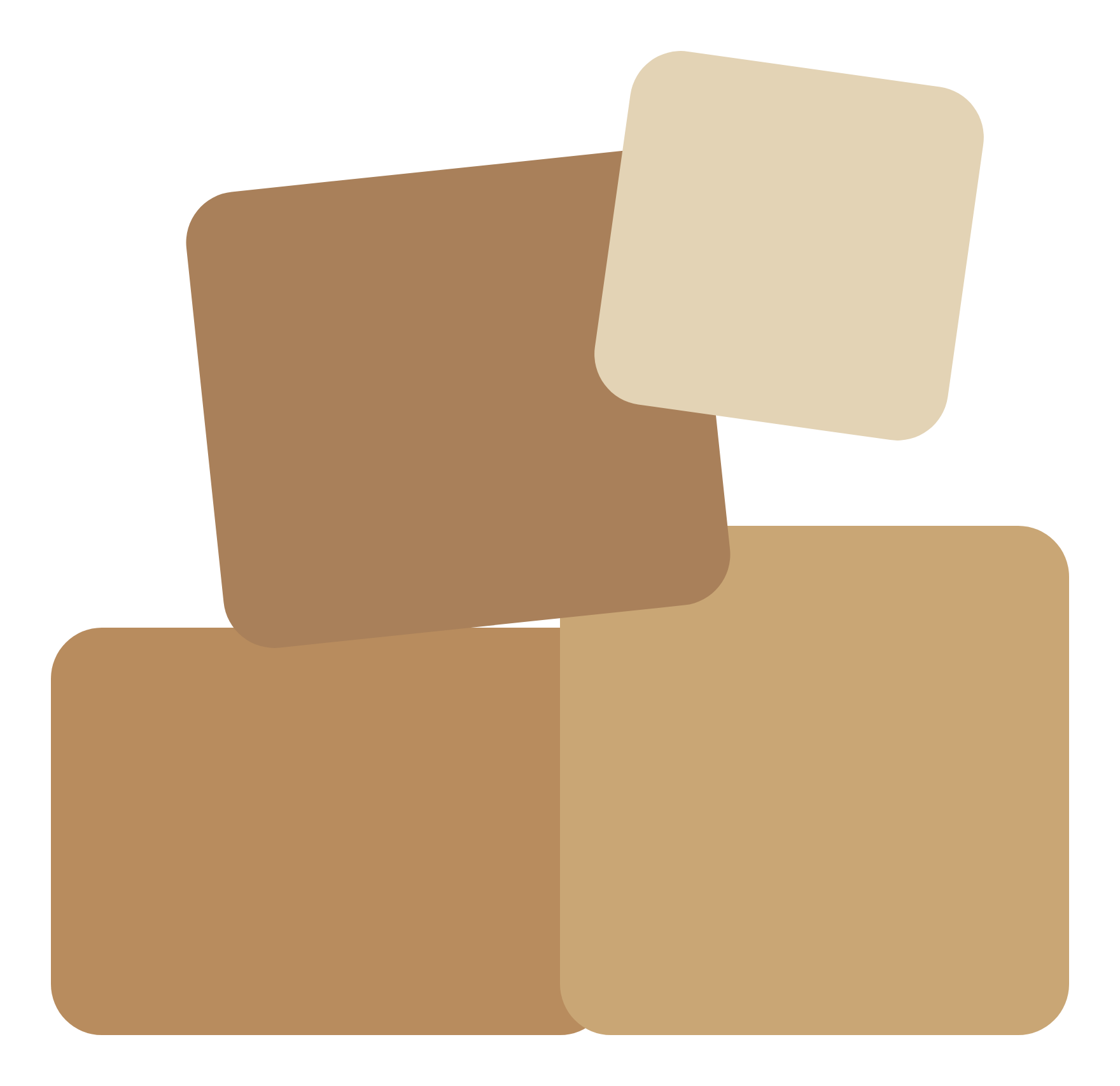 Abstract digital illustration of overlapping square shapes in shades of brown, beige, and cream on a black background.