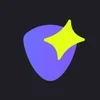 A stylized purple shield with a yellow star on a black background.