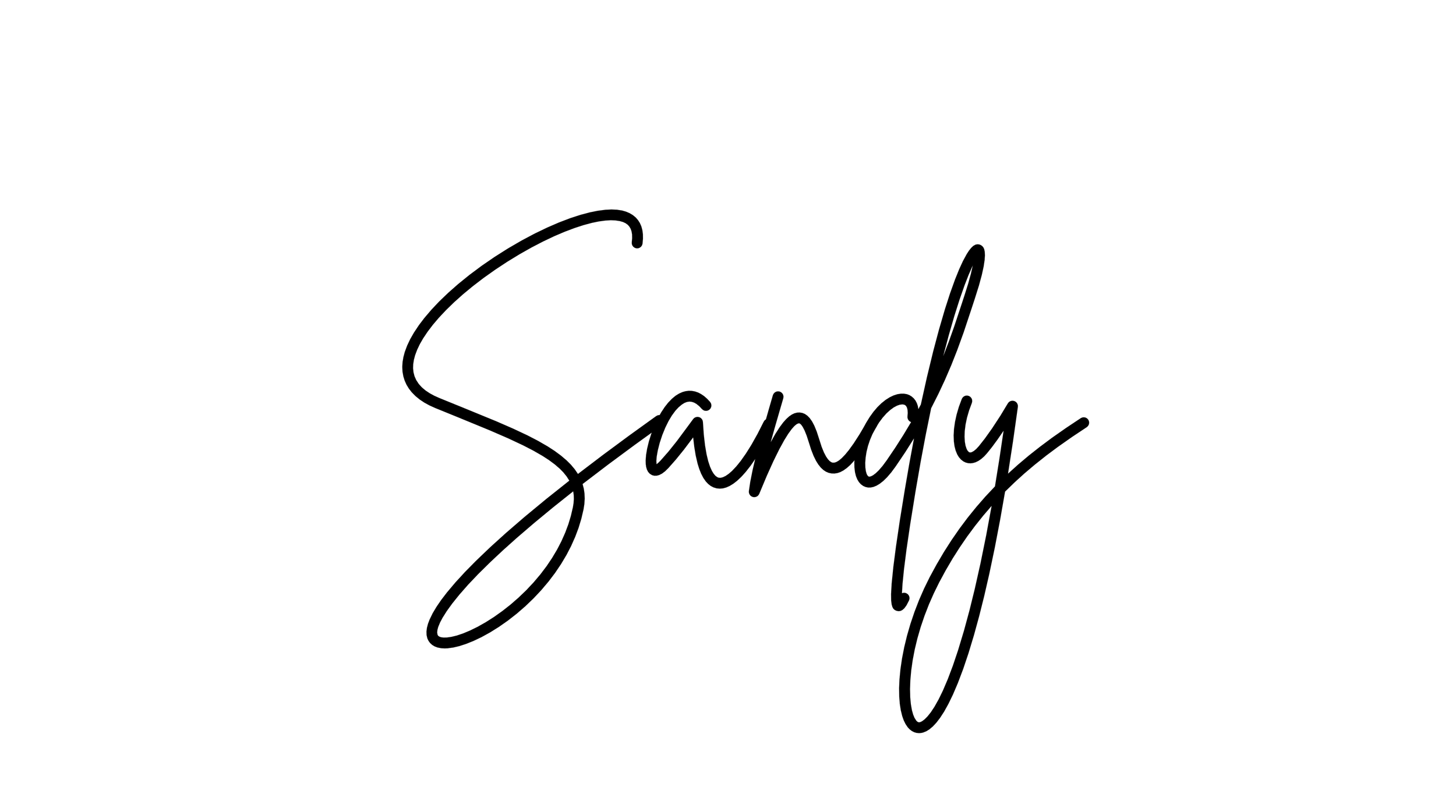 The word "Sandy" written in black cursive script on a white background.