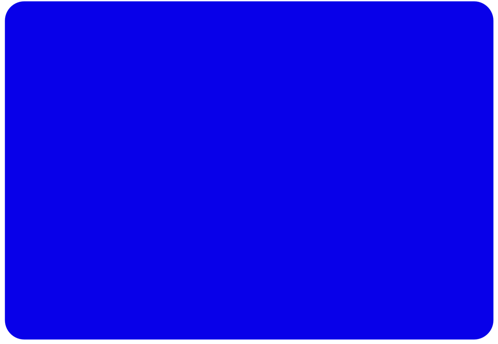 Blue rectangle with rounded corners and a small white rectangle in the top left corner containing a blue dot.