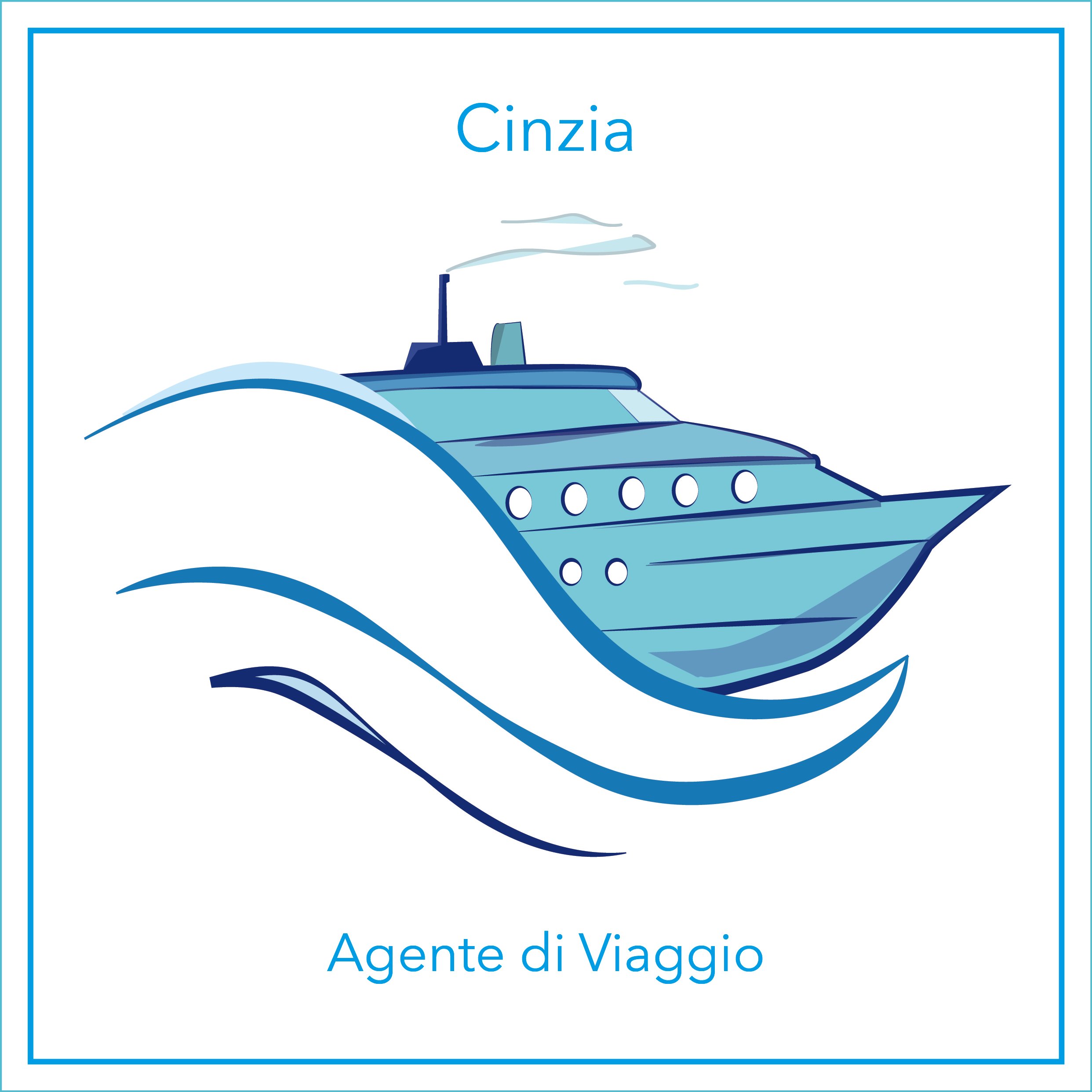 Logo featuring an illustration of a cruise ship in a minimalist style. The logo includes the following text in Italian: “Cinzia” and “Travel Agent.”