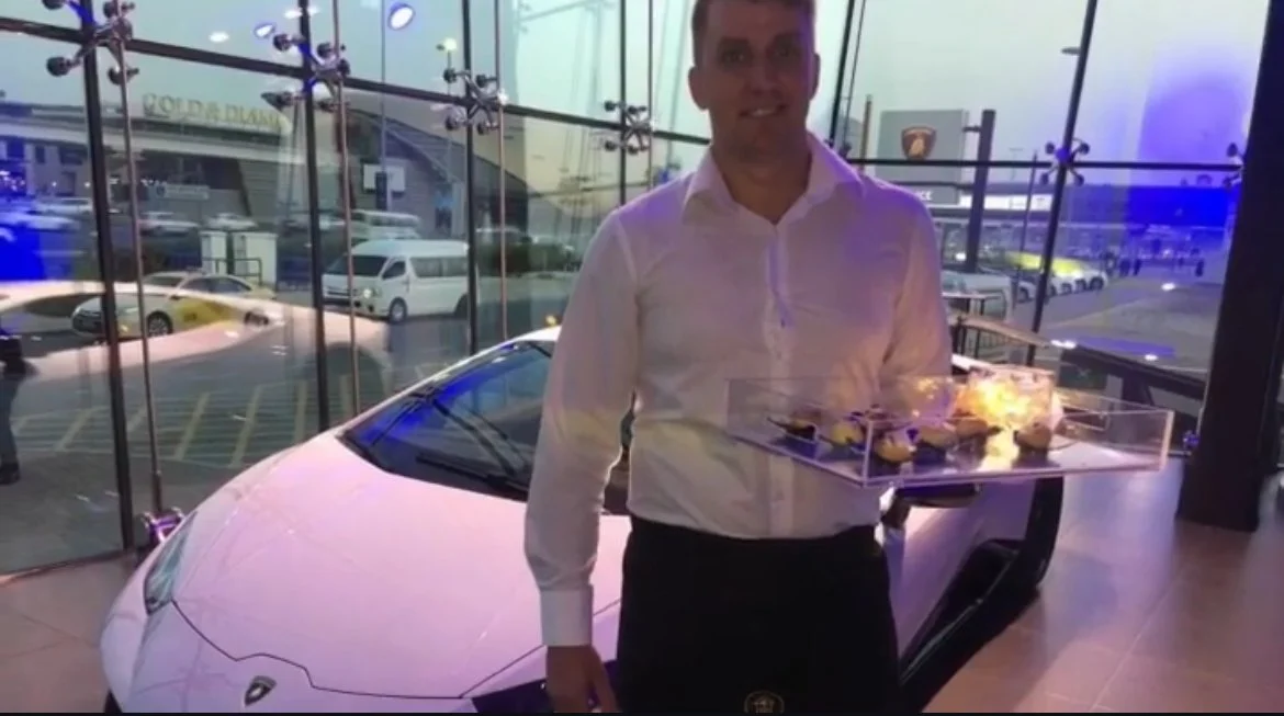 Canapés served at a Lamborghini showroom event