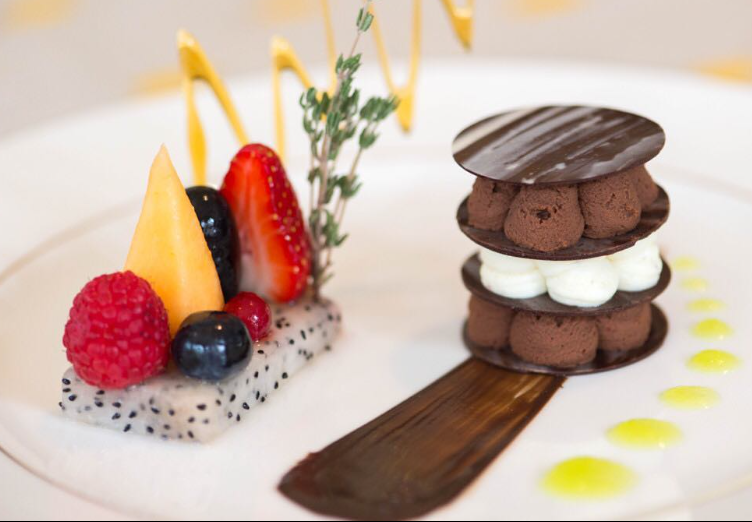 Chocolate mille-feuille with fresh fruit