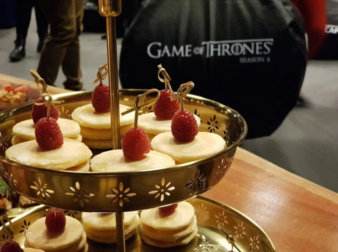Raspberry pancake canapés at a Game of Thrones event