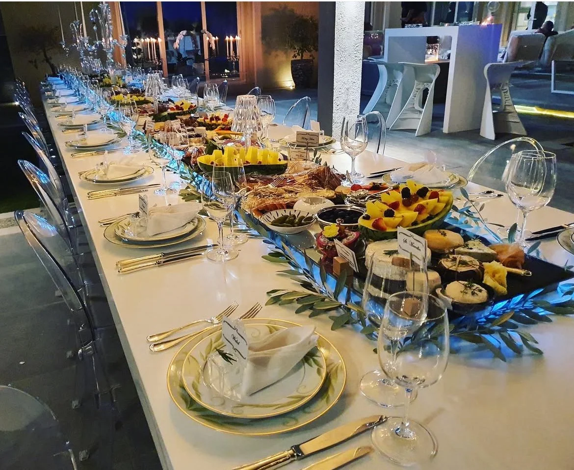 Long dressed private dining table with sharing platters