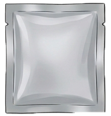Square sachet for towelette with tear cuts. custom artwork and branding available