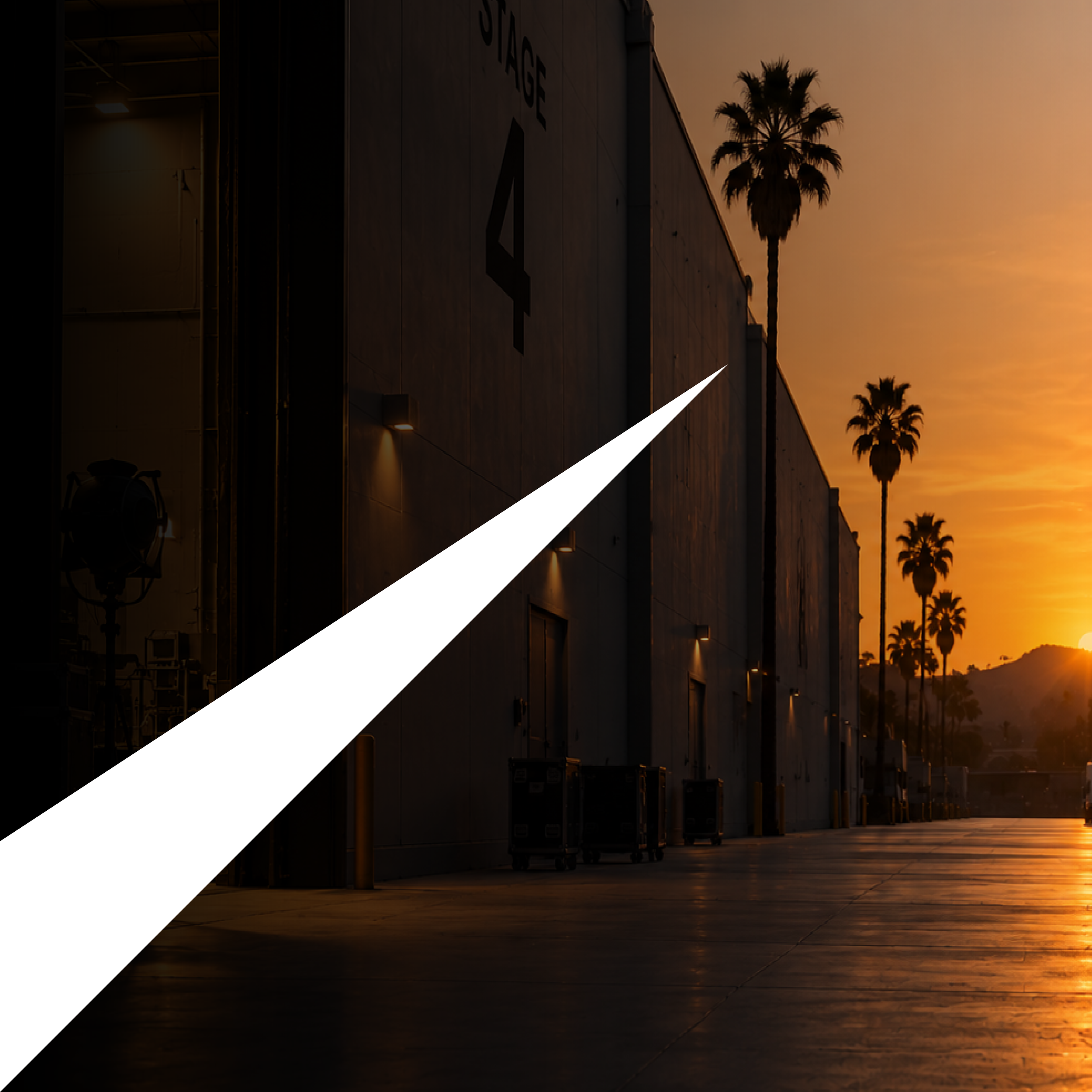 A studio lot during sunset masked in the Zvantage logo.