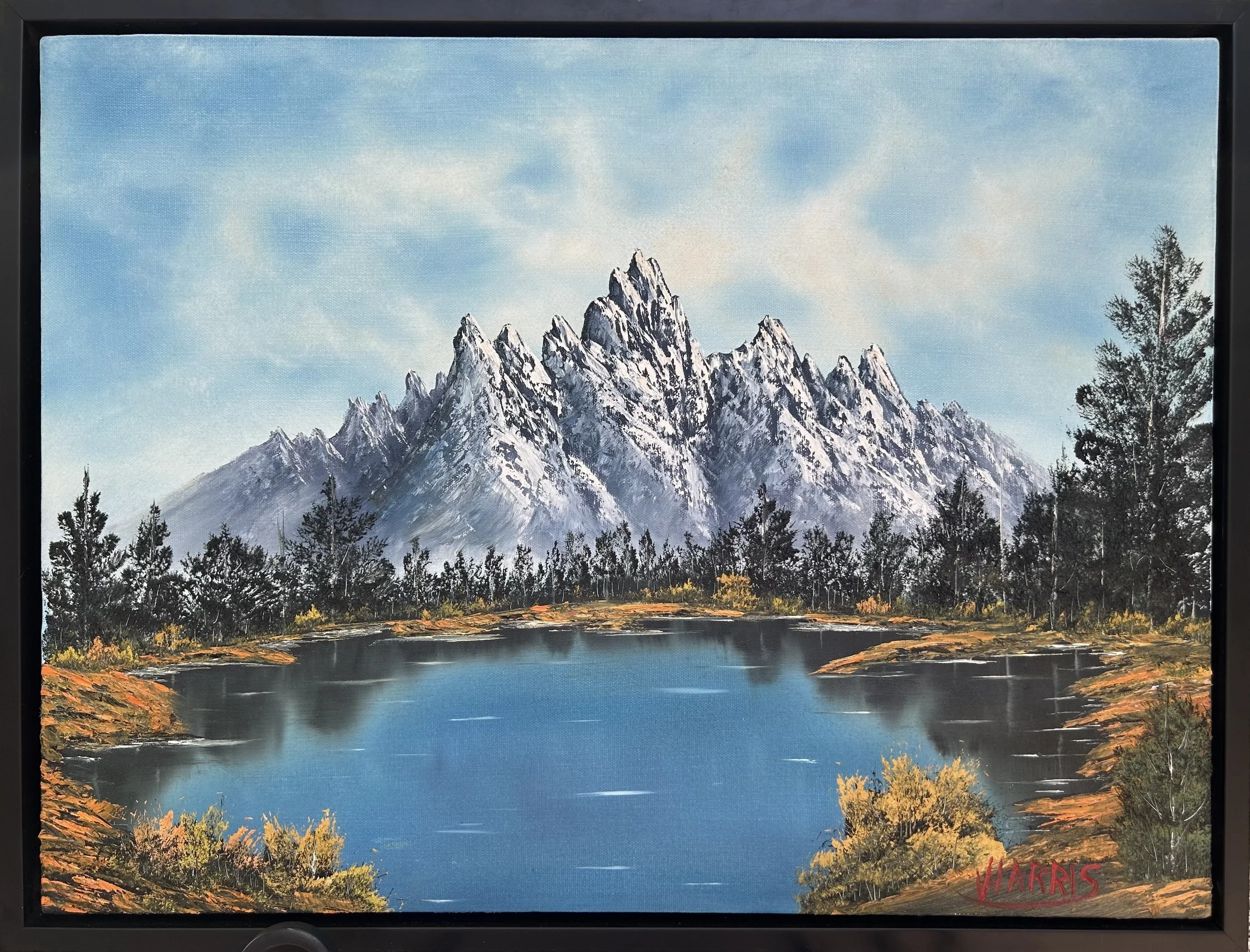 Mountain Cove by Johnny Harris — oil painting of a quiet mountain lake cove.