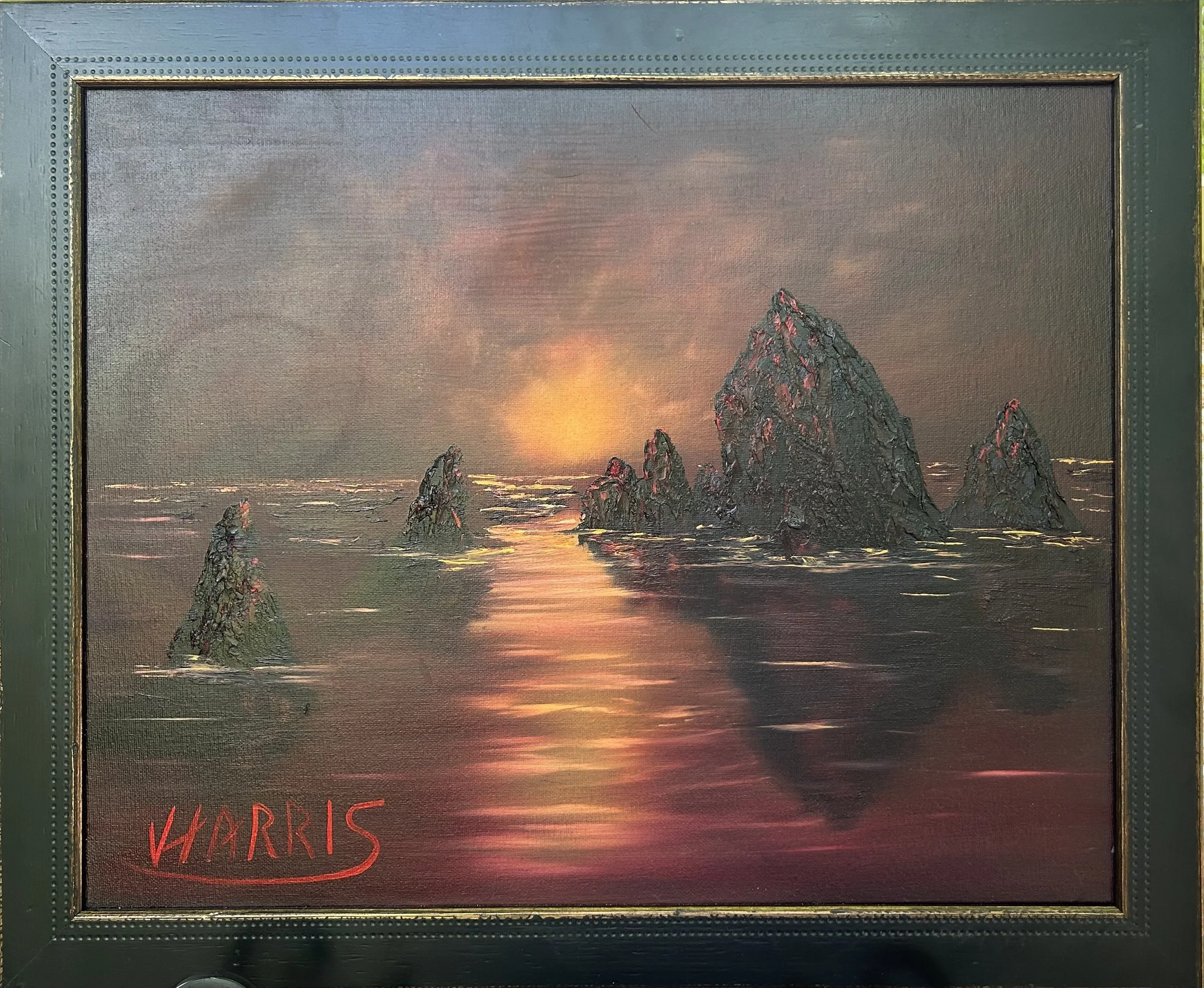 Haystack Rock by Johnny Harris — oil painting of Haystack Rock off Cannon Beach on the Oregon coast.
