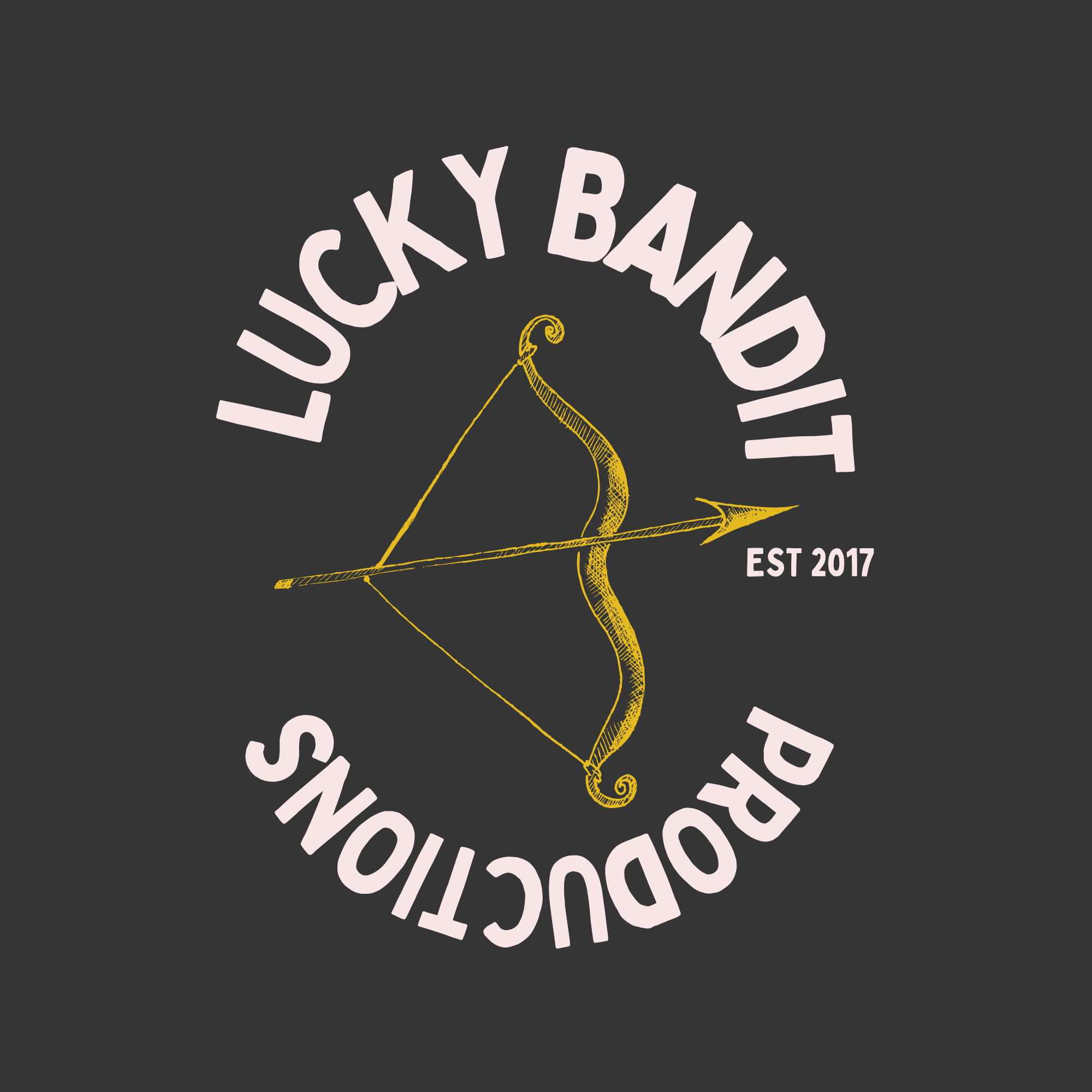 Logo with the words Katie Baird and a yellow illustration of a bow and arrow on a dark background.
