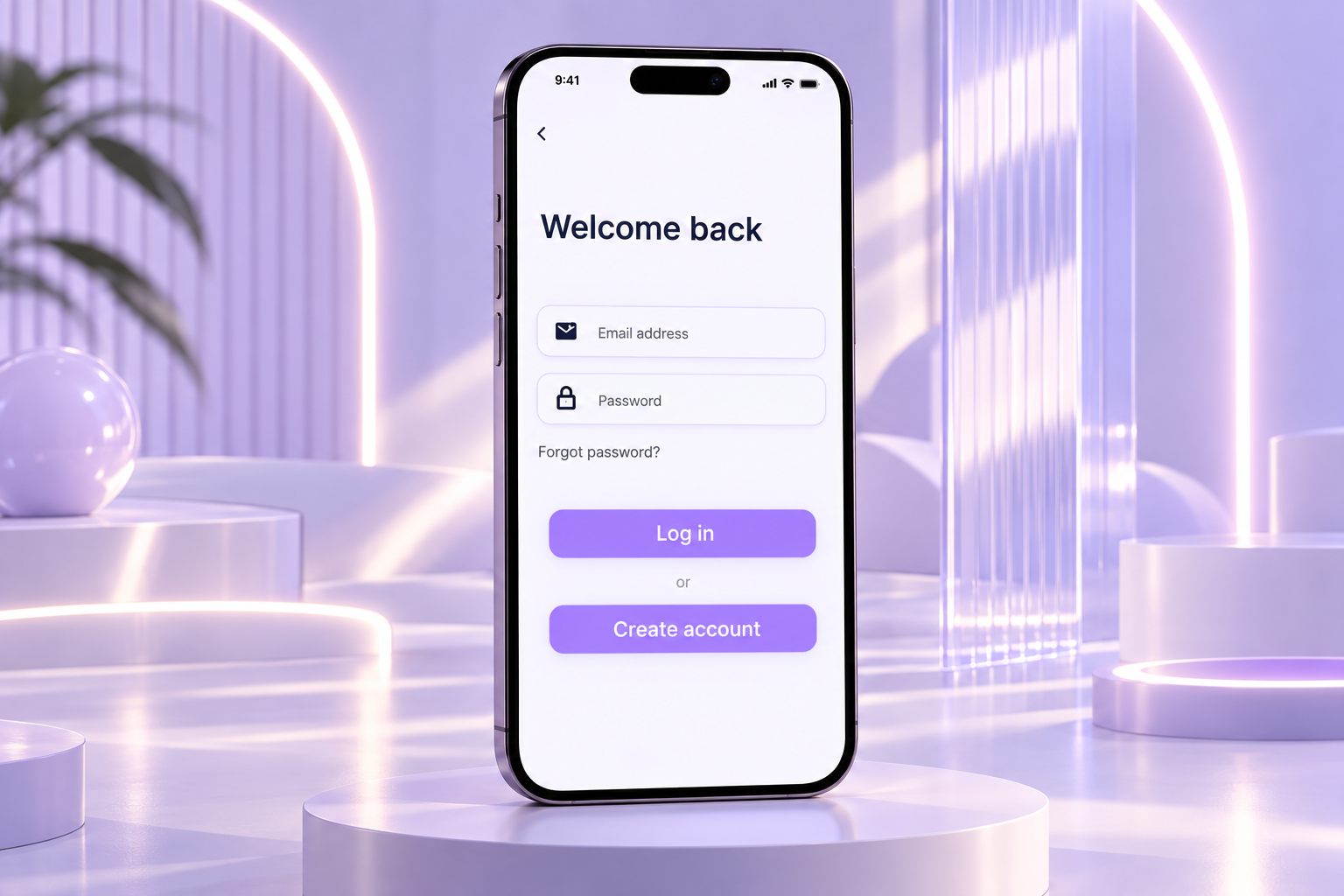 Returning users can quickly access their existing Home Flow account using their email address and password. The screen also provides options for forgotten passwords and account creation, allowing both new and returning users to continue from the same