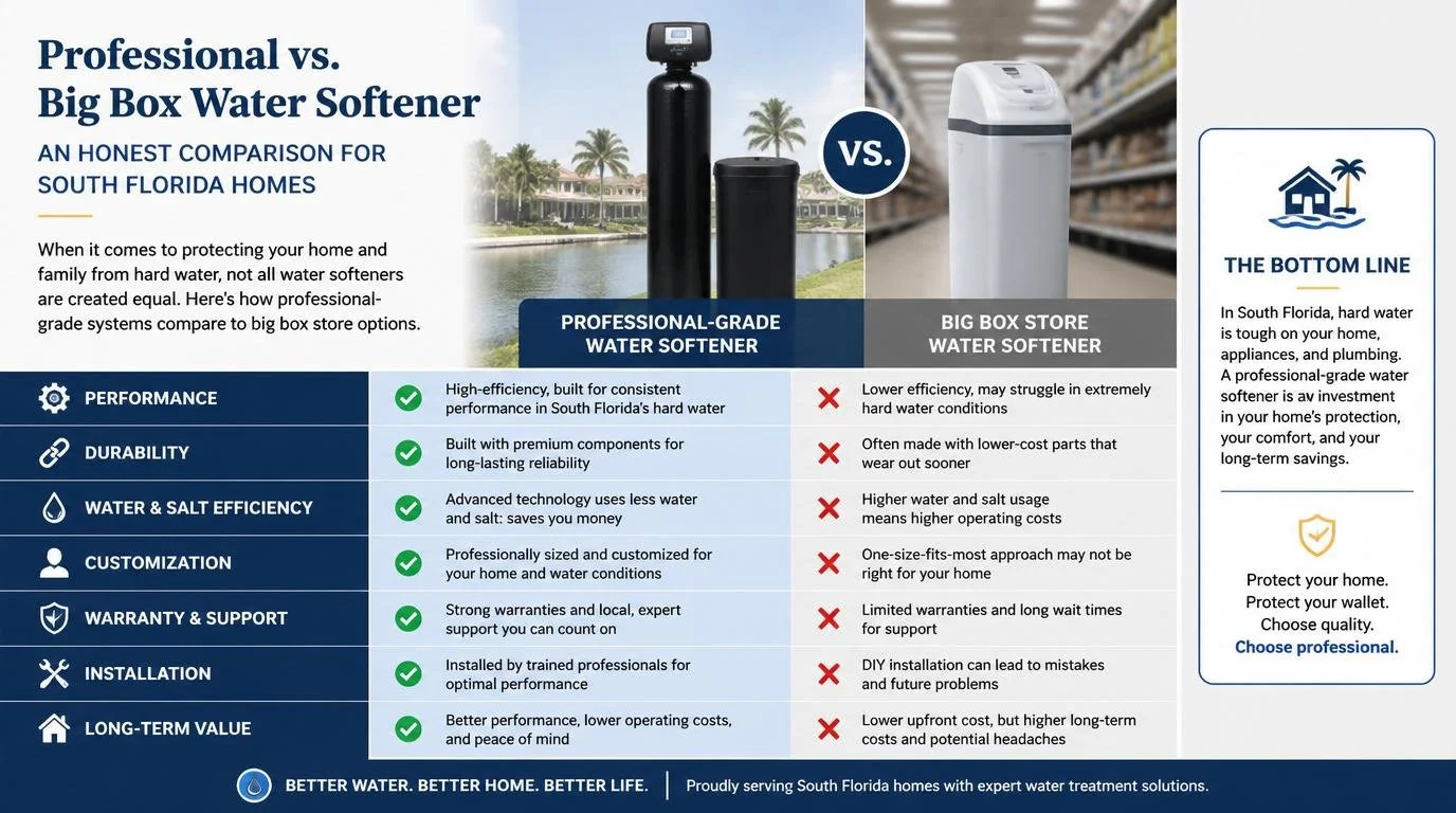 Professional vs. Big Box Water Softener: An Honest Comparison for South Florida Homes