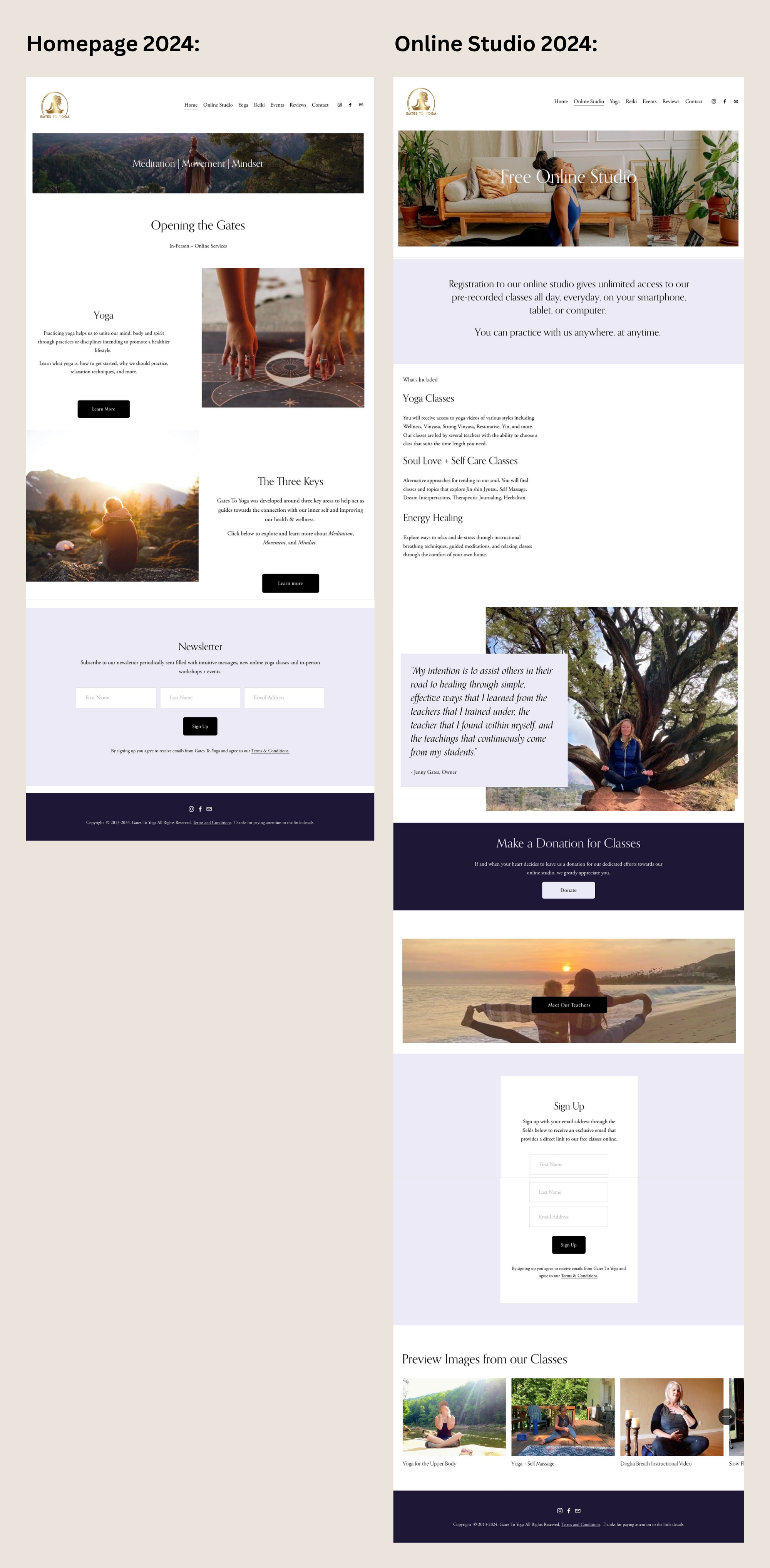 Gates To Yoga Website 2024 Version Homepage & Online Studio Pages