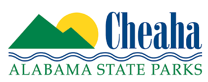 Logo for Cheaha Alabama State Parks featuring a mountain, sun, and water waves.