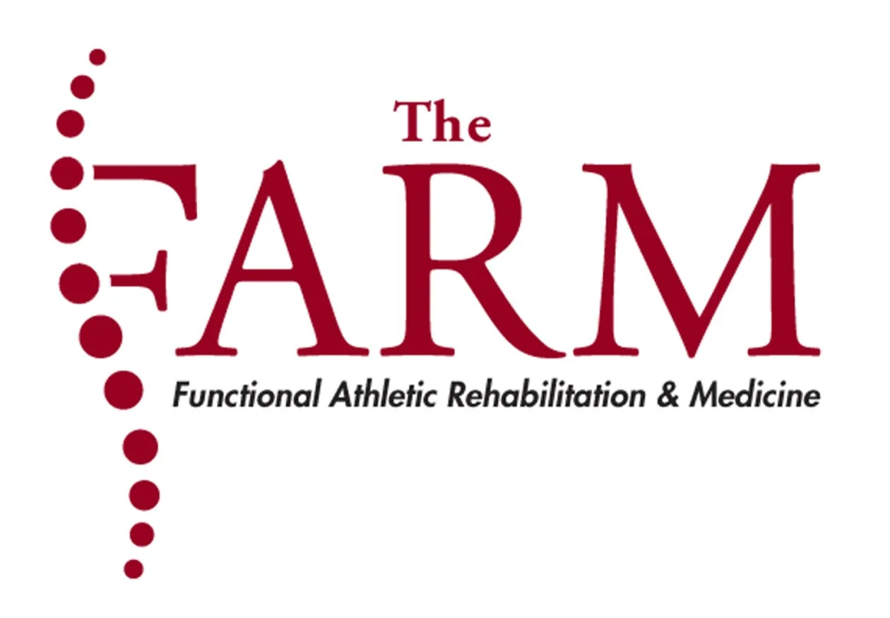 Logo for The Arm, a foundation focusing on functional athletic rehabilitation and medicine, with the organization name and tagline in maroon and black text.