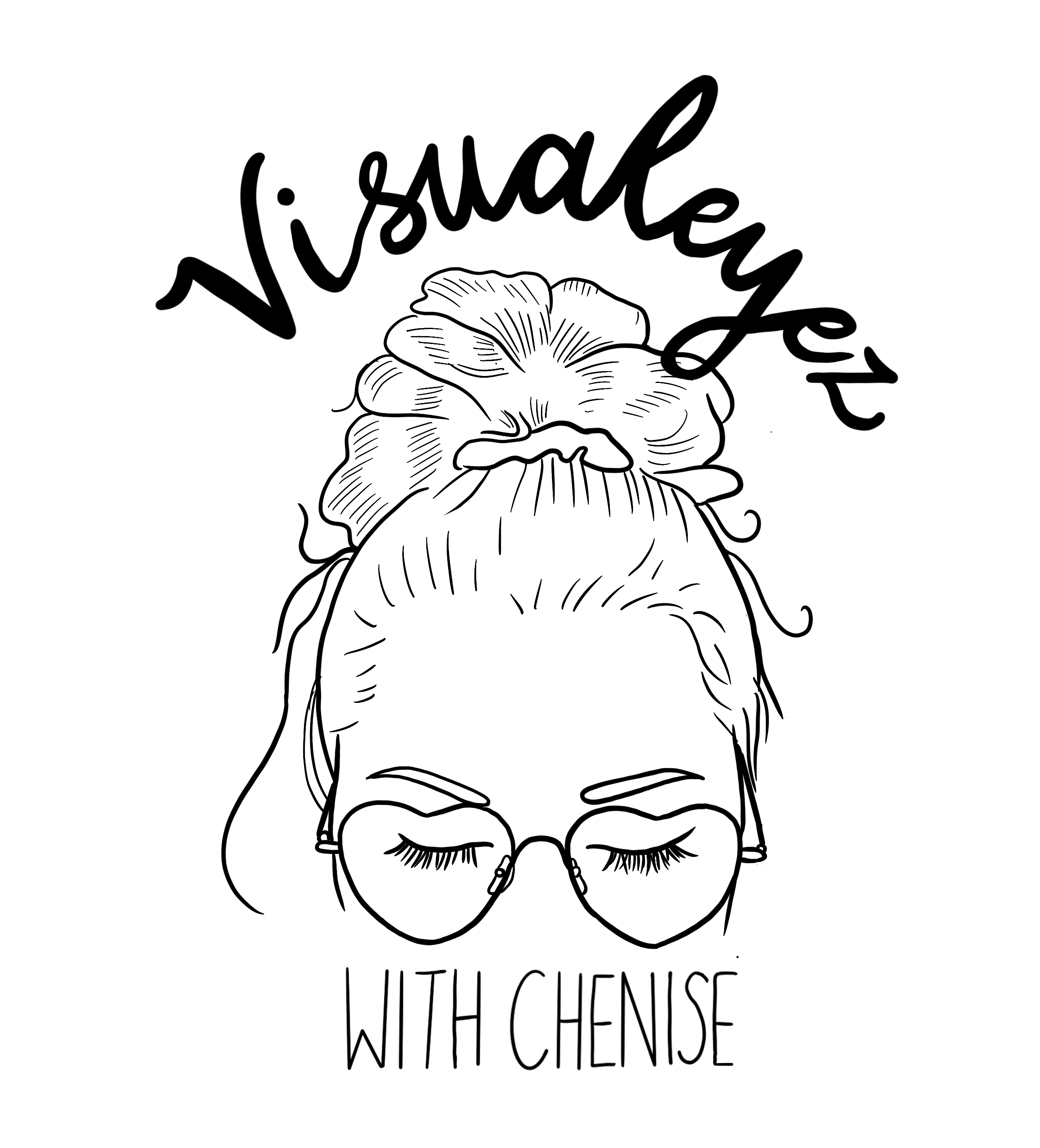 Hand-drawn illustration of a woman's face with glasses and closed eyes, surrounded by flowers, with the words 'We influence' written above and 'with science' below.