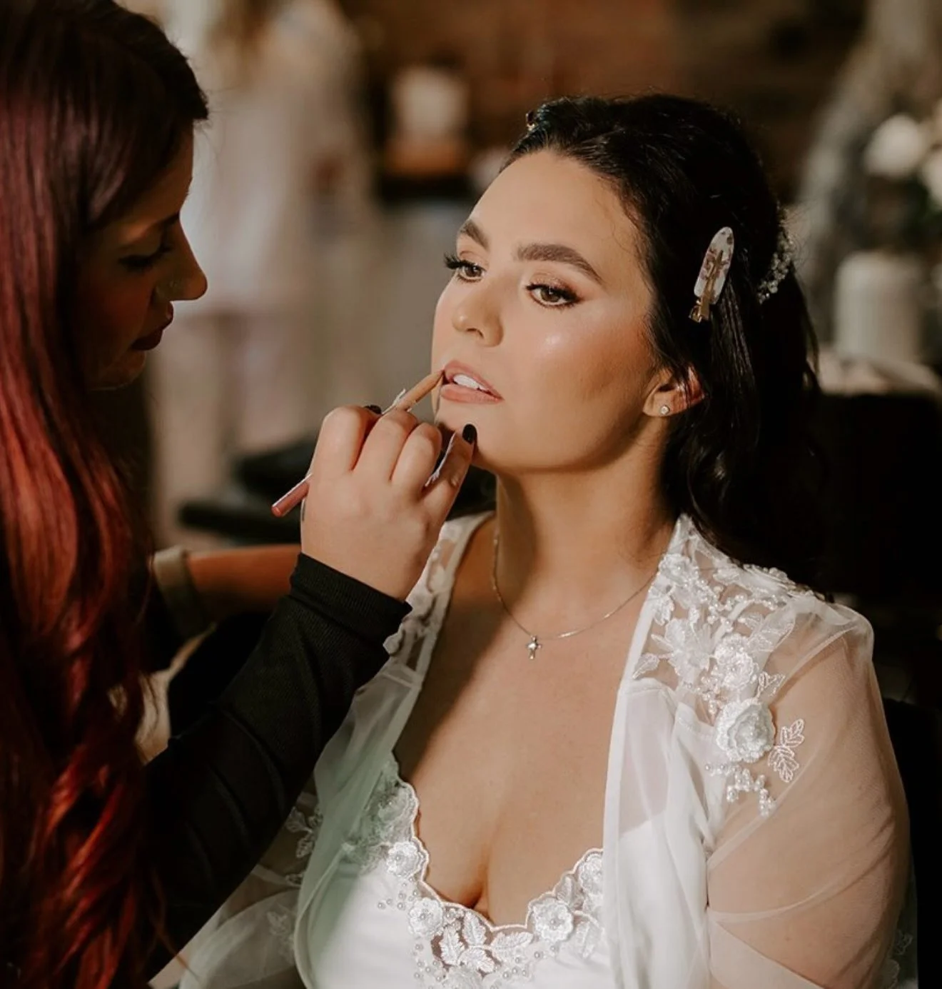 Los Angeles bridal makeup artist Jackie Romero creating soft glam wedding makeup for a bride