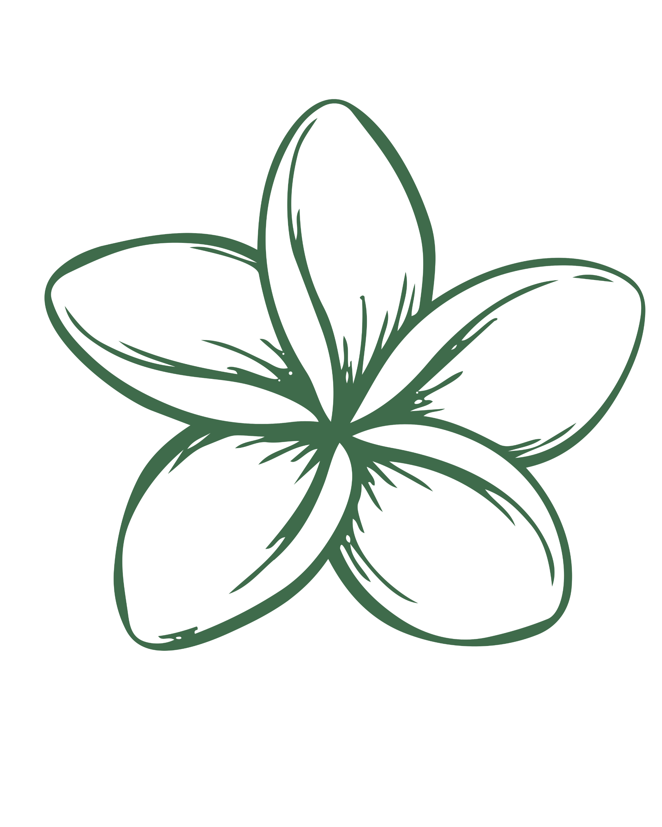 Line art of a flower with five petals on a black background.
