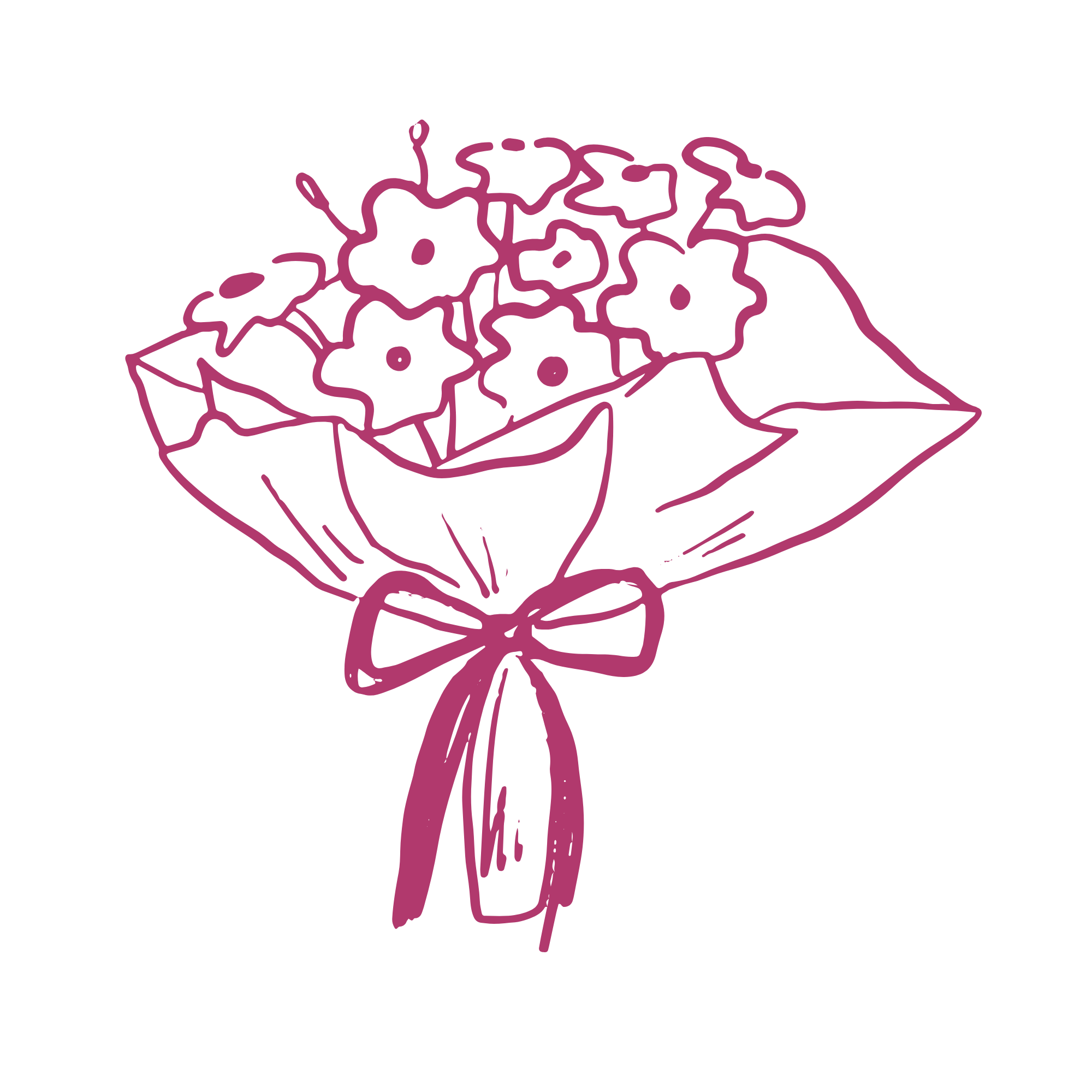 Line drawing of a baker holding a tray of cookies with a bow on the tray.