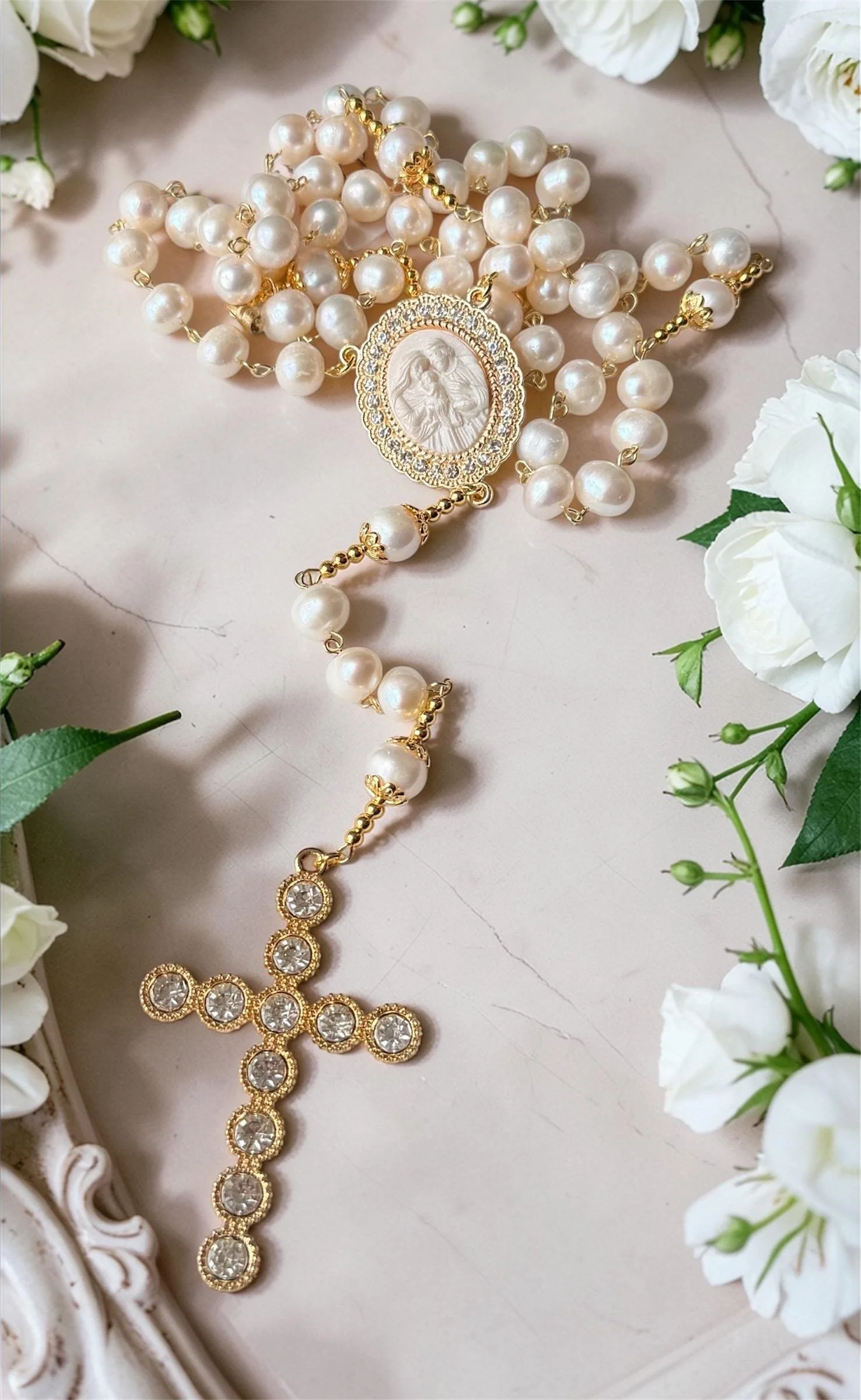 Freshwater Pearl Rosary – Holy Family Center, Crystal Cross Wedding Gift