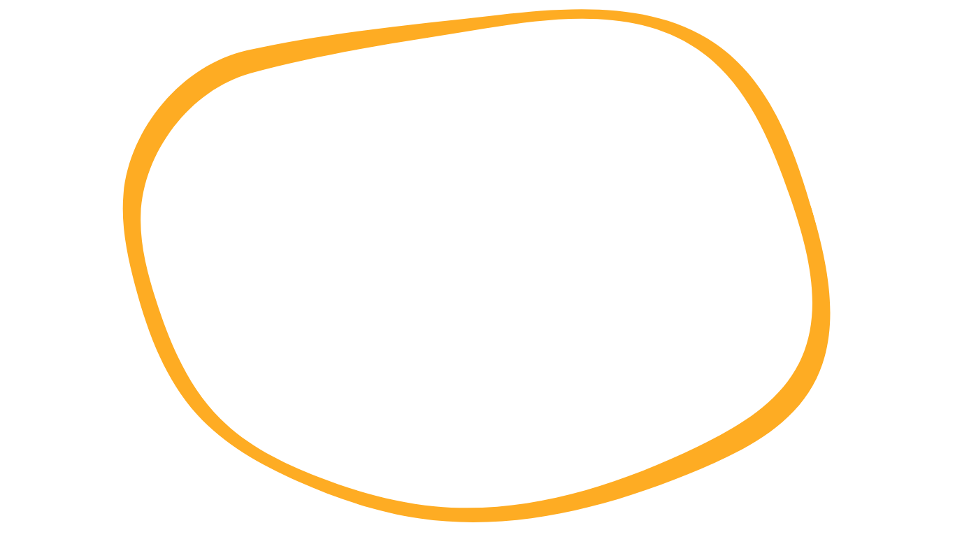 An outline drawing of a rounded geometrical shape with an orange border.