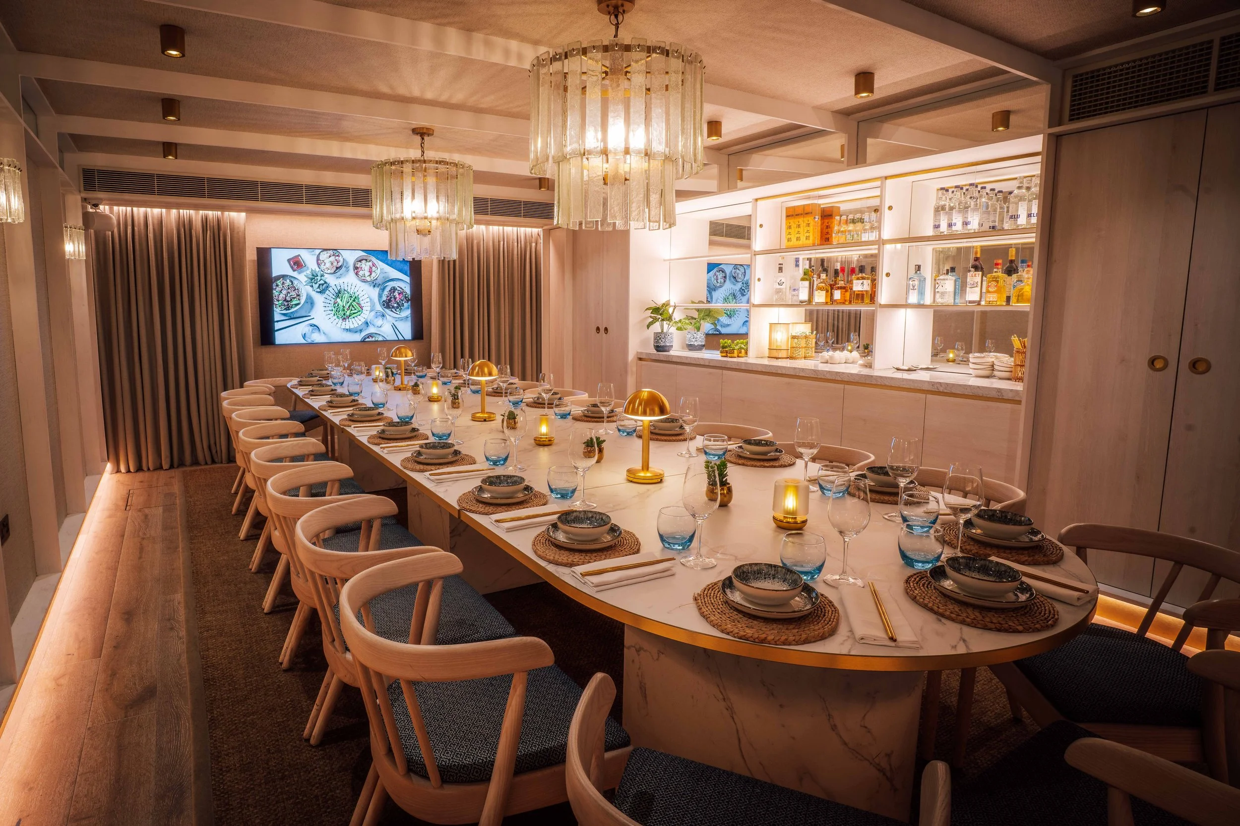 Setting for 22 guests with TV screen 