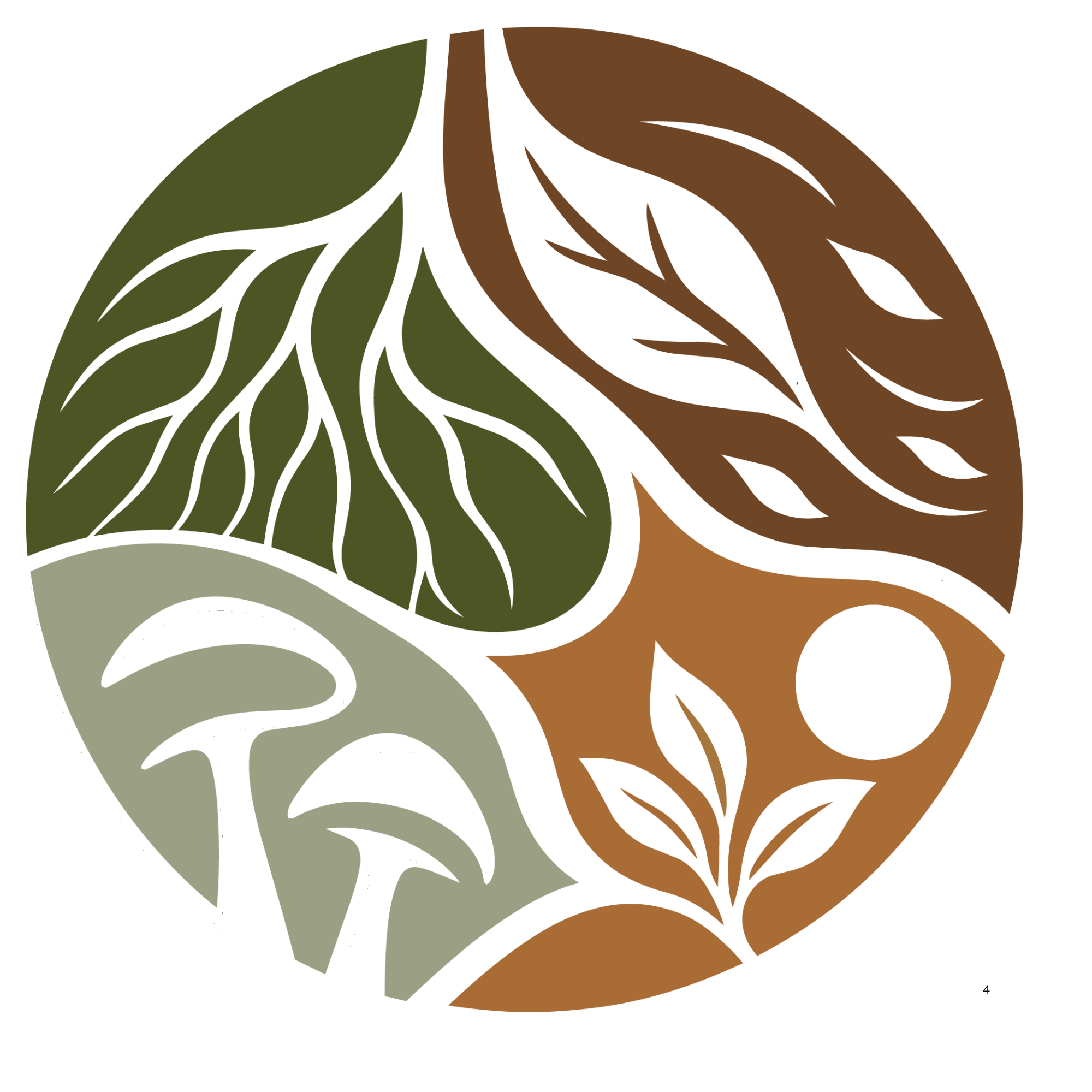 Stylized geometric leaf pattern in green, brown, and gray on a black background