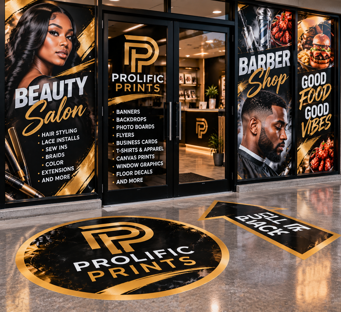 Floor decals and window graphics