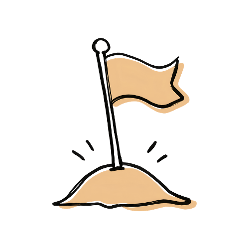 A cartoon illustration of a flag planted on a small mound.
