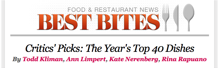 Screenshot of article in WASHINGTONIAN Best Bites Blog, of "Critics' Picks: The Year's Top 40 Dishes" by Todd Kliman, Ann Limpert, Kate Nerenberg, and Rina Rapuano.