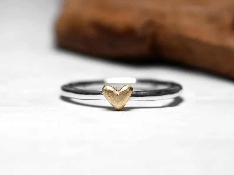 Sterling Silver Heart Ring with 14K Gold Detail