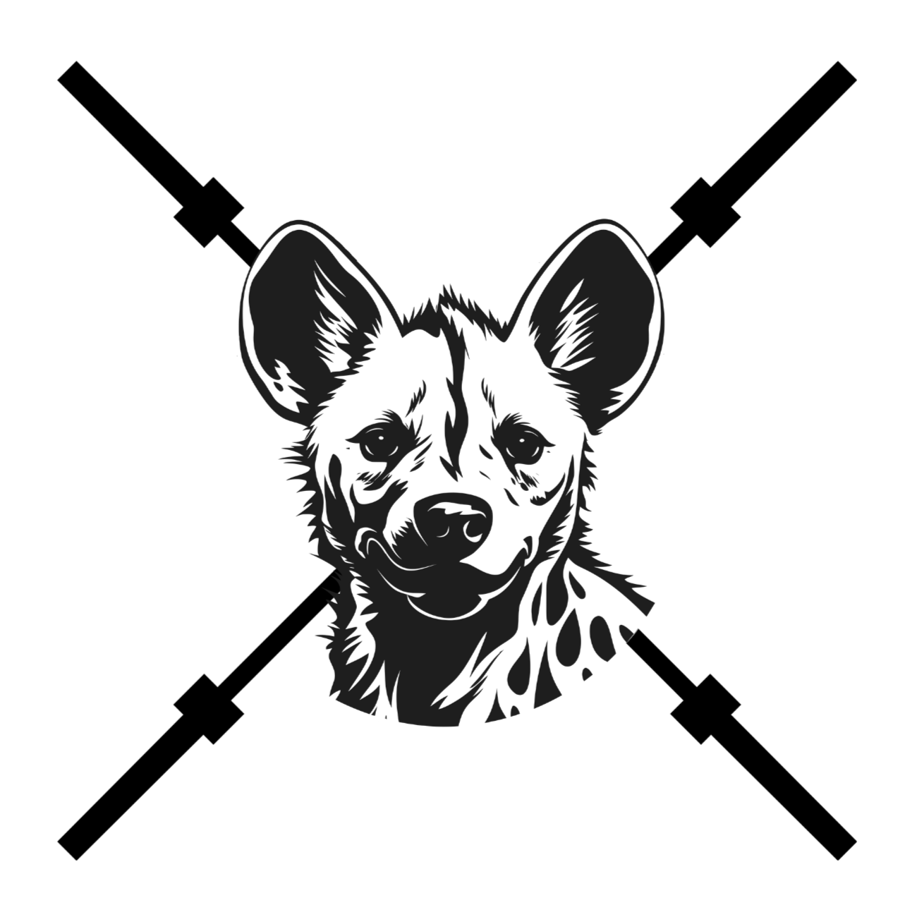 Black and white illustration of a hyena's face.