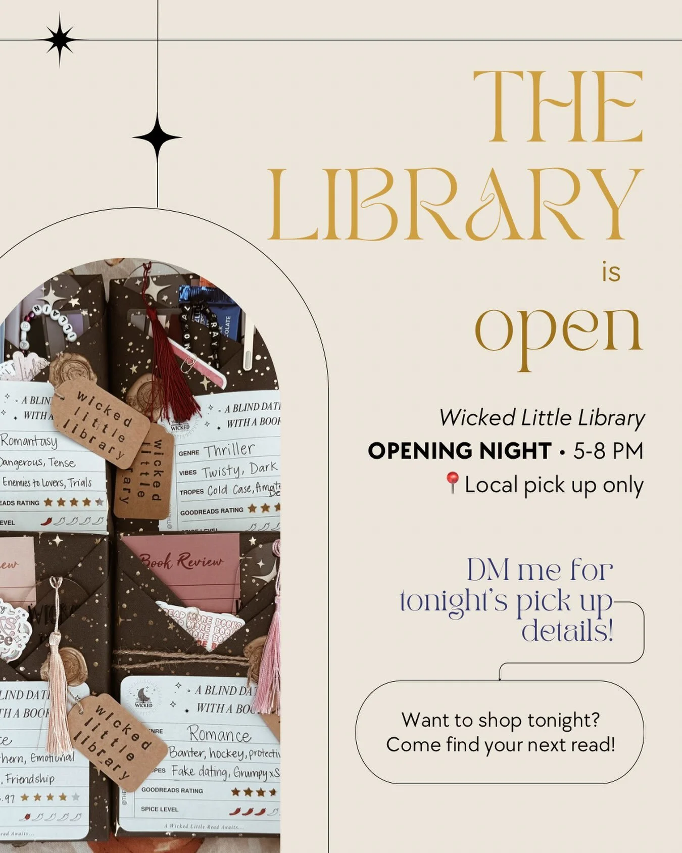 📚✨ THE LIBRARY IS OFFICIALLY OPEN ✨📚

The wait is over&hellip; Wicked Little Library is officially open for business! 🖤

Starting TONIGHT from 5&ndash;8 PM, you can finally pick your next read and go on a little blind date with a book. 🔮📖

Every