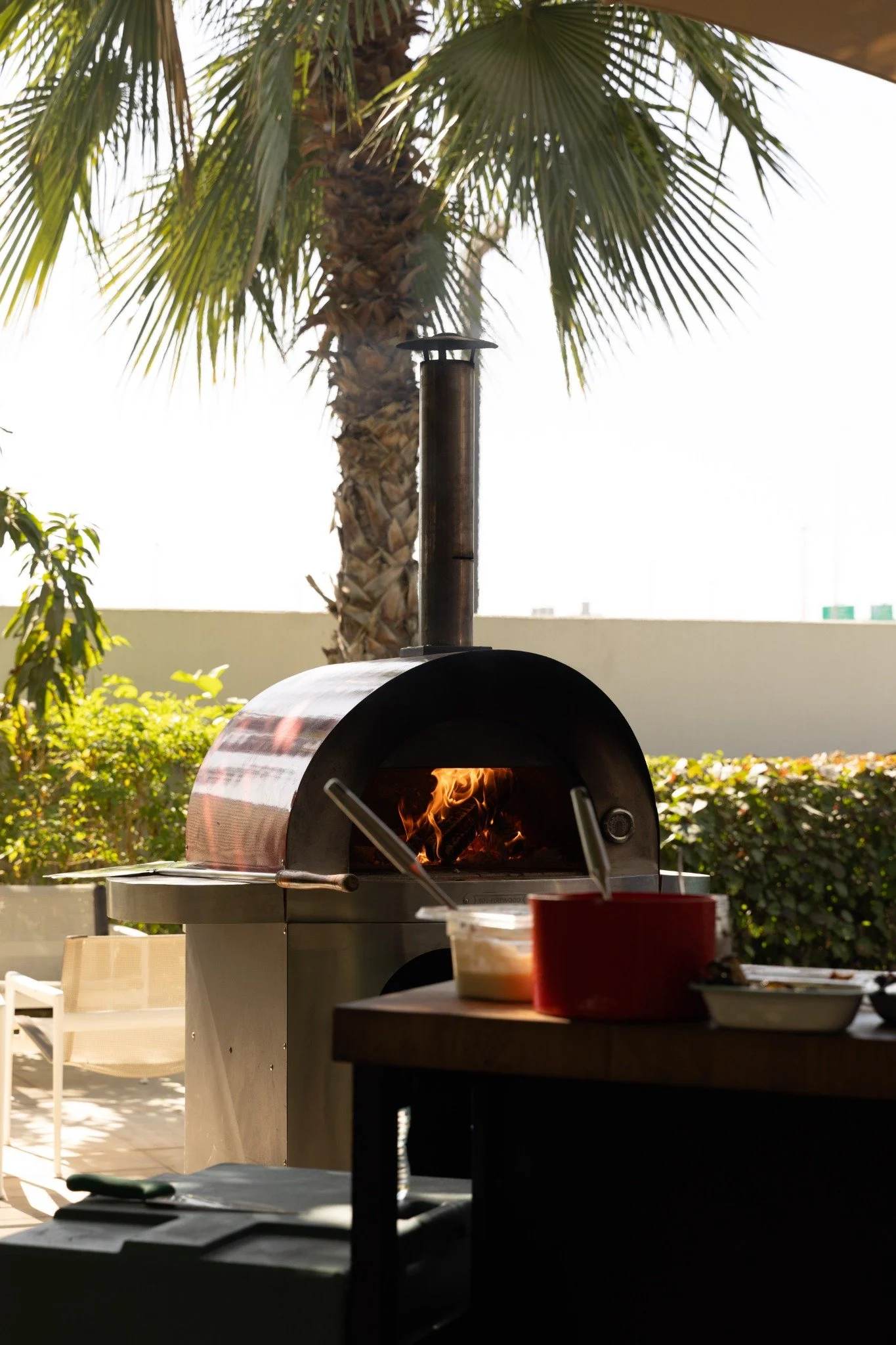 Outdoor pizza oven at the venue.