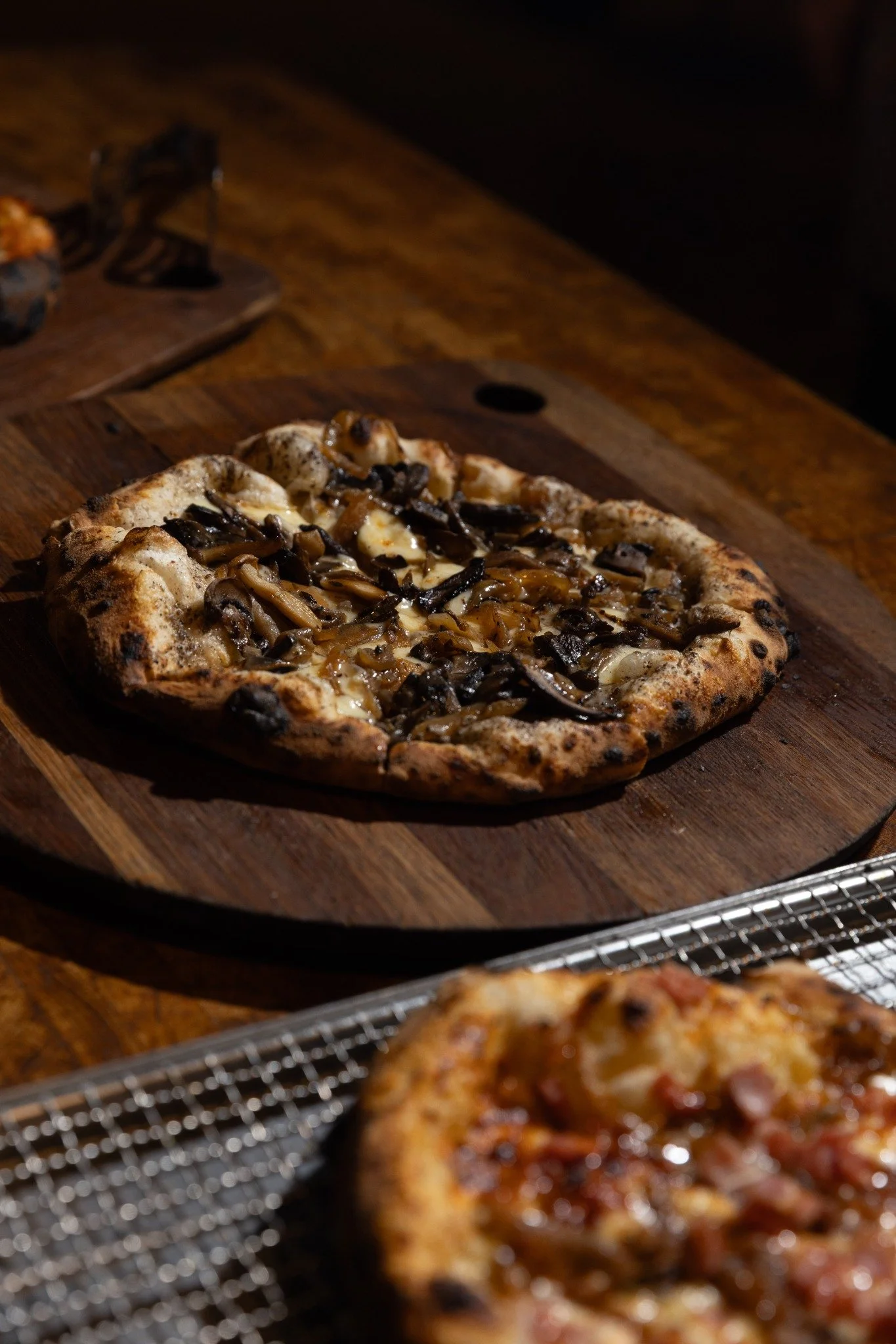 Artisan pizzas ready to serve.